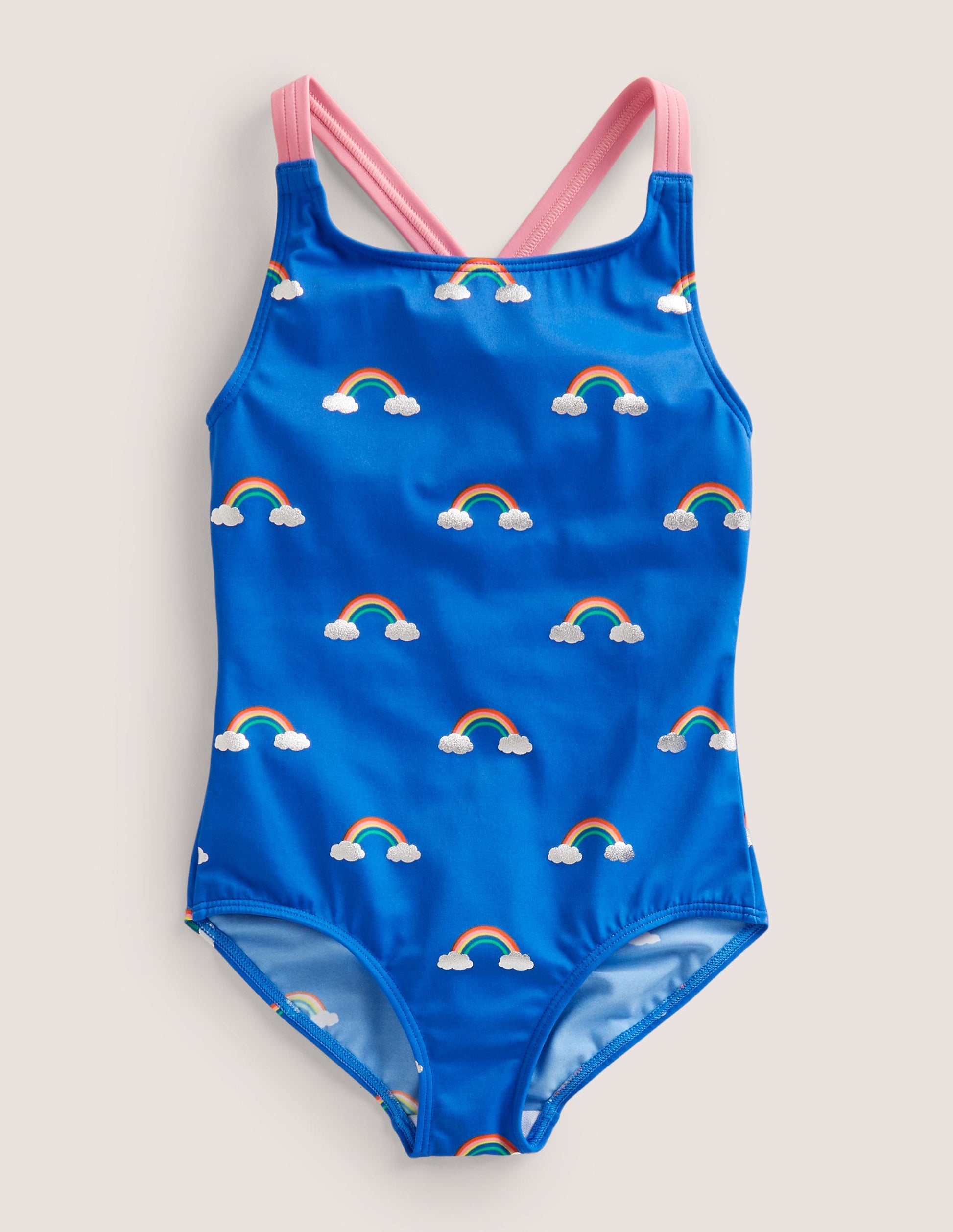 Cross-back Printed Swimsuit-Cabana Blue Rainbow Clouds-1