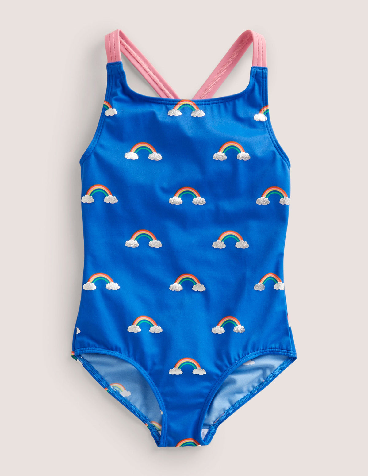 Cross-back Printed Swimsuit-Cabana Blue Rainbow Clouds - Image 1