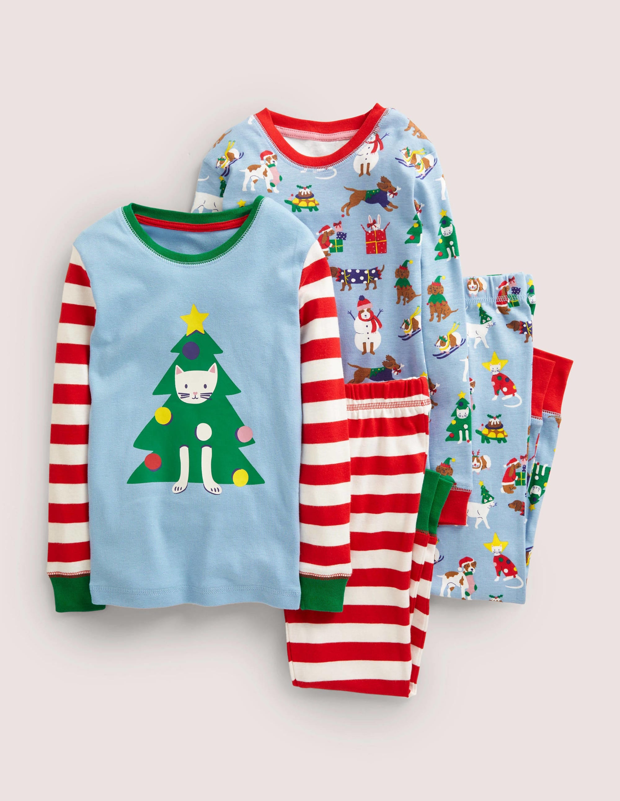 Twin Pack Snug Pajamas-Dusty Blue Festive Pets - Image 1
