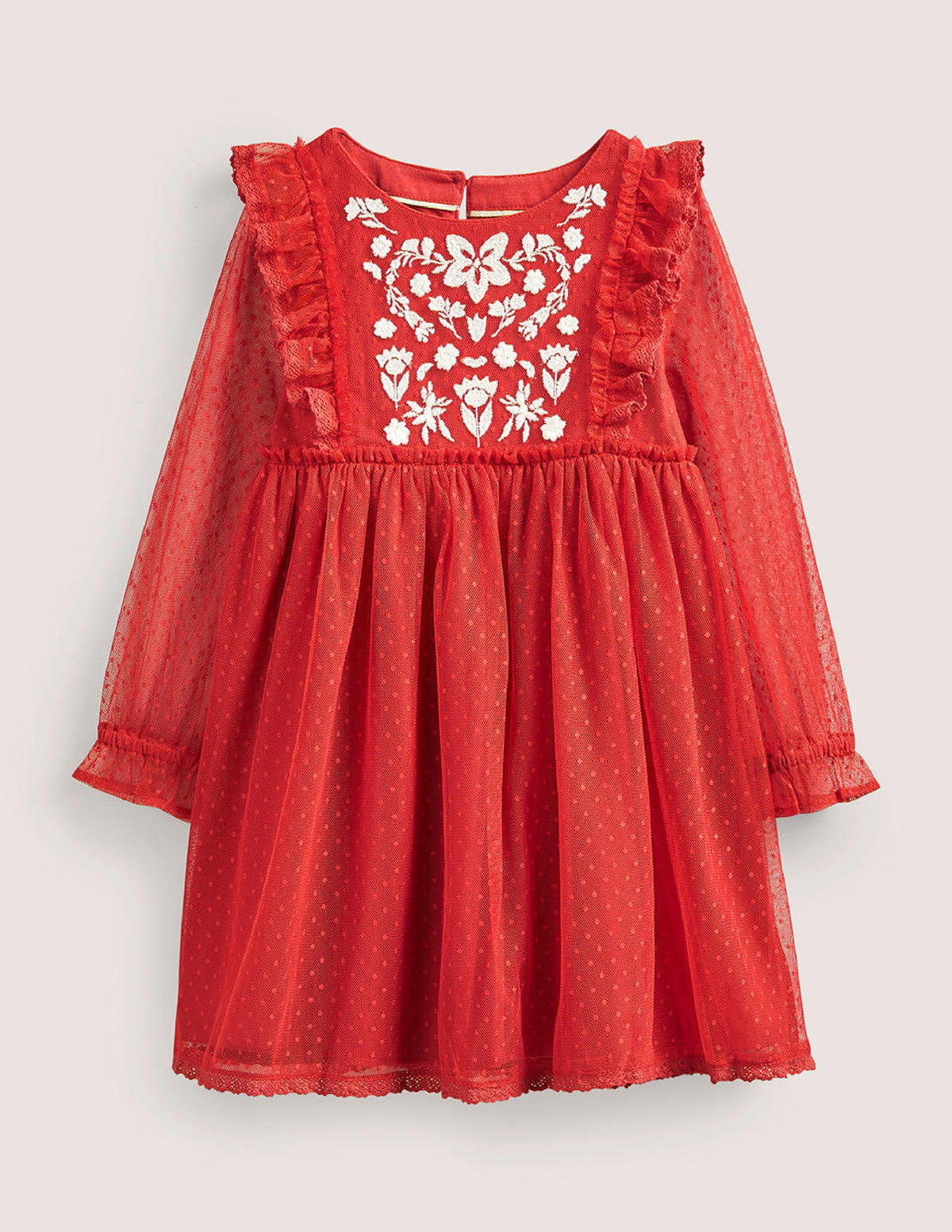 Long Sleeve Tulle Dress-Rockabilly Red Flowers - Image 1