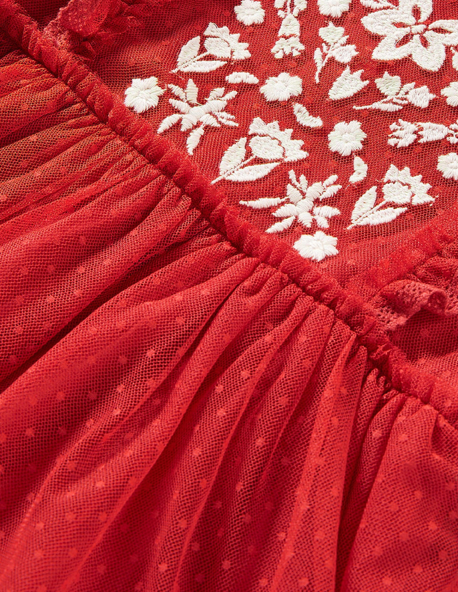 Long Sleeve Tulle Dress-Rockabilly Red Flowers-3