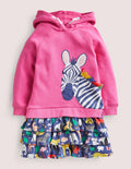 Hooded Appliqué Sweat Dress-Pink Global Animals Zebra