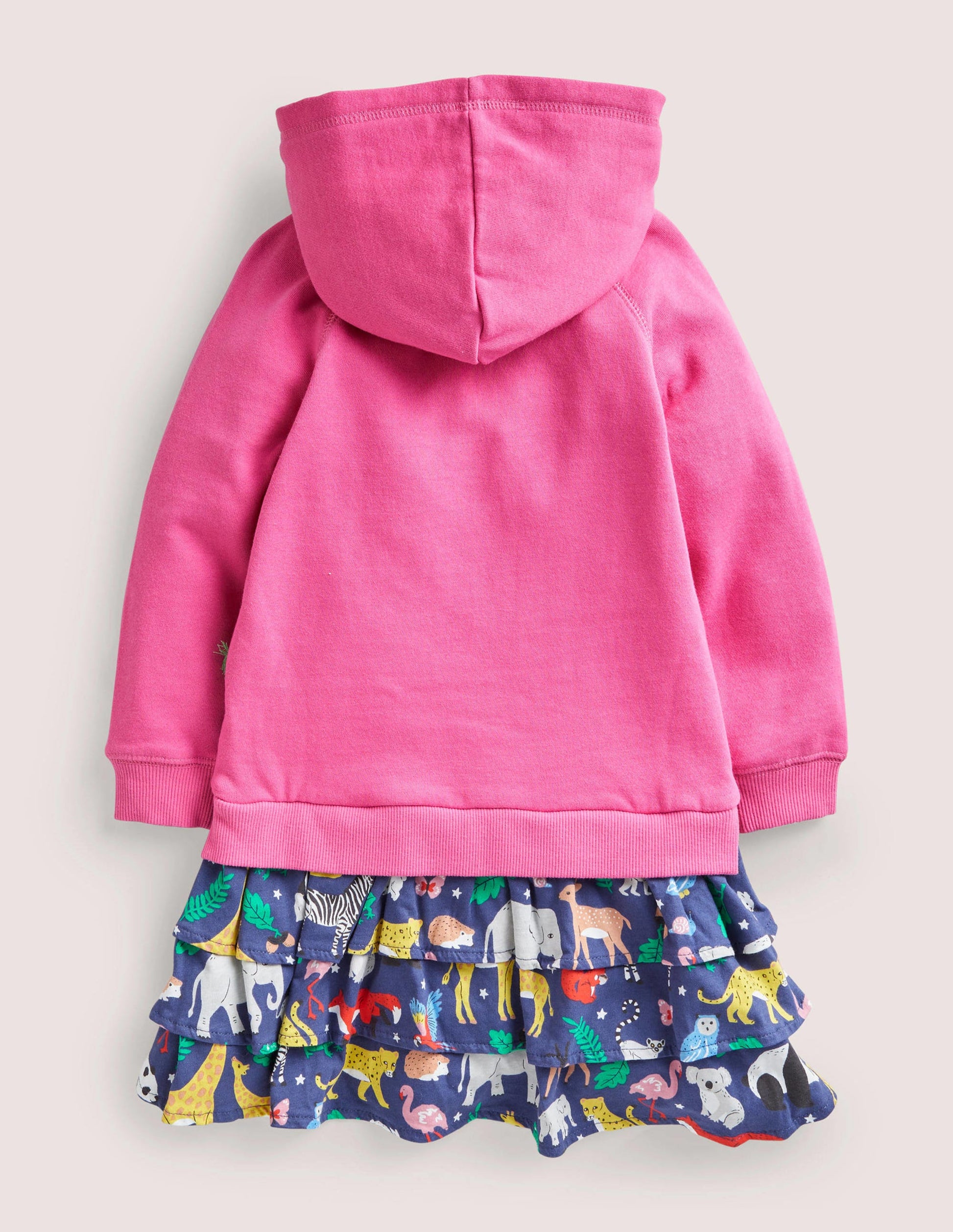 Hooded Appliqué Sweat Dress-Pink Global Animals Zebra-2