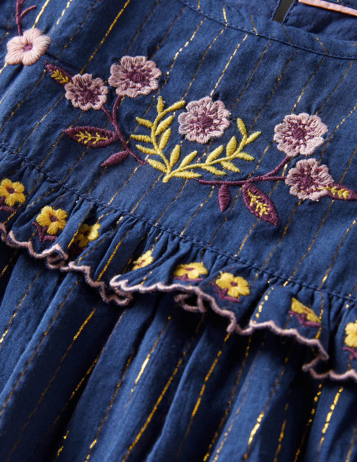 Frill Embroidered Woven Top-College Navy Floral - Image 3