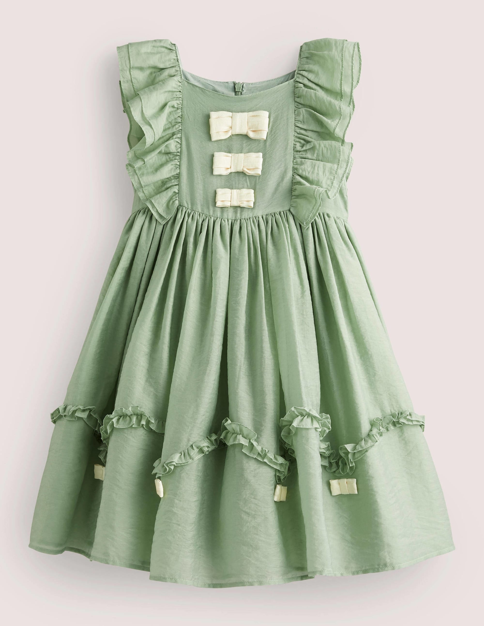 Green Organza Bow Party Dress-Csarite Green Gold Bows - Image 1