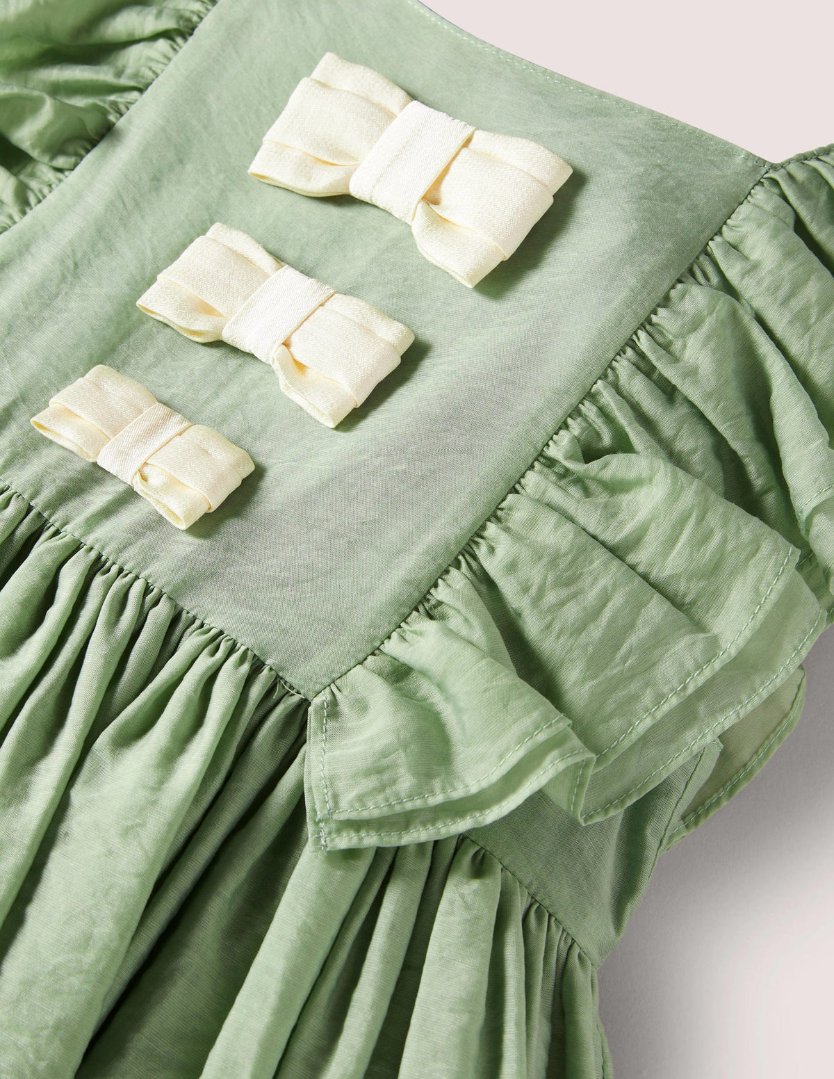 Green Organza Bow Party Dress-Csarite Green Gold Bows - Image 3