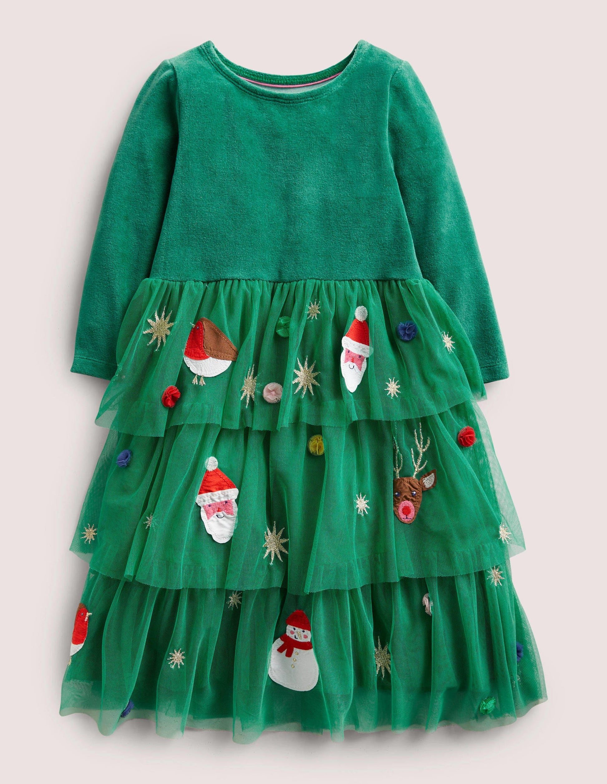 Green Tiered Tulle Christmas Party Dress-Shady Glade Green Christmas-1