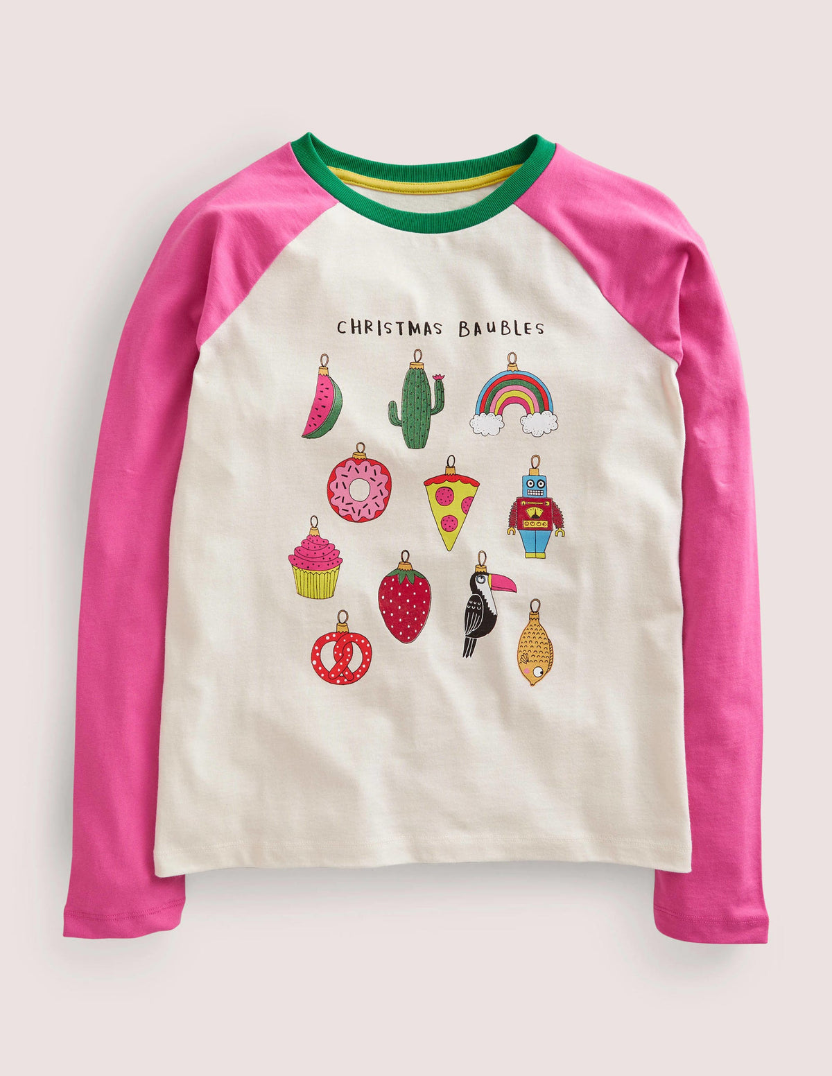 Raglan Festive Printed T-shirt-Strawberry Pink/Ivory-1