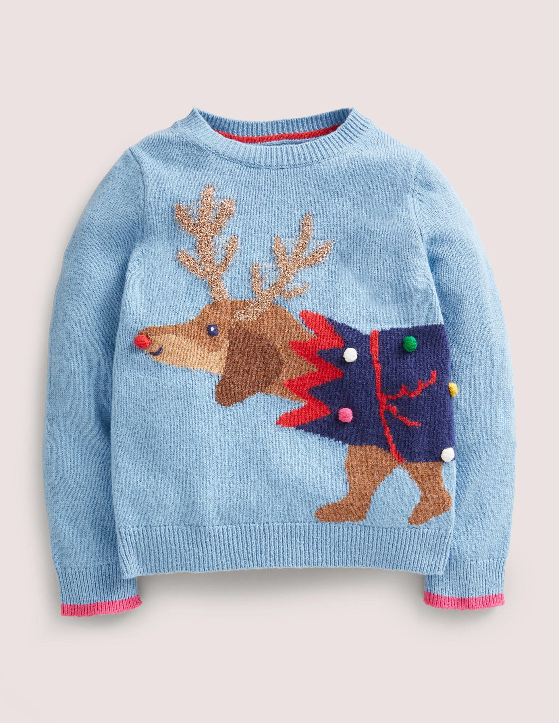 Blue Festive Dog Print Christmas Sweater-Dusty Blue Dog Cracker-1