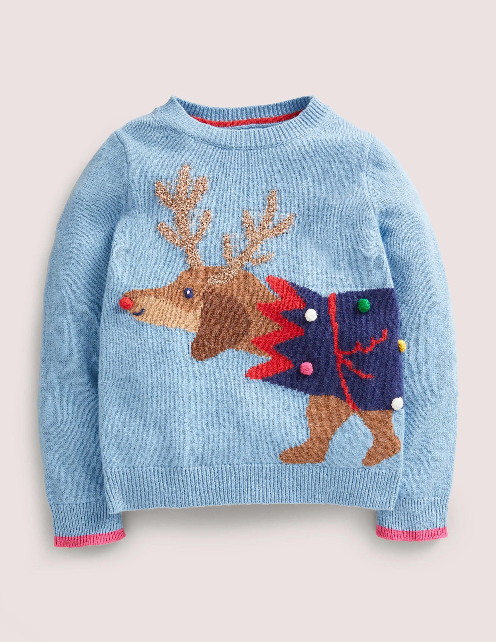 Blue Festive Dog Print Christmas Sweater-Dusty Blue Dog Cracker - Image 1
