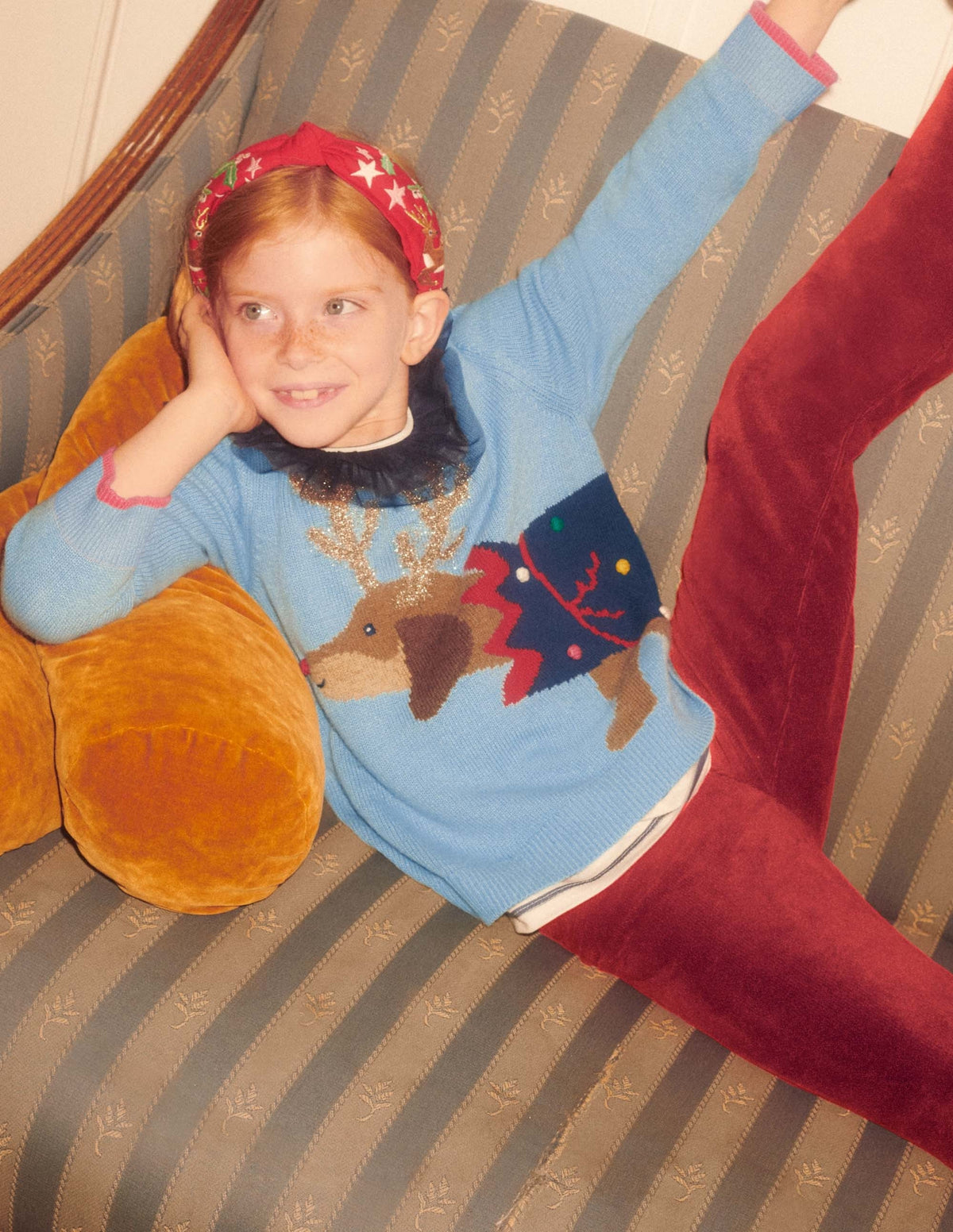 Blue Festive Dog Print Christmas Sweater-Dusty Blue Dog Cracker - Image 6