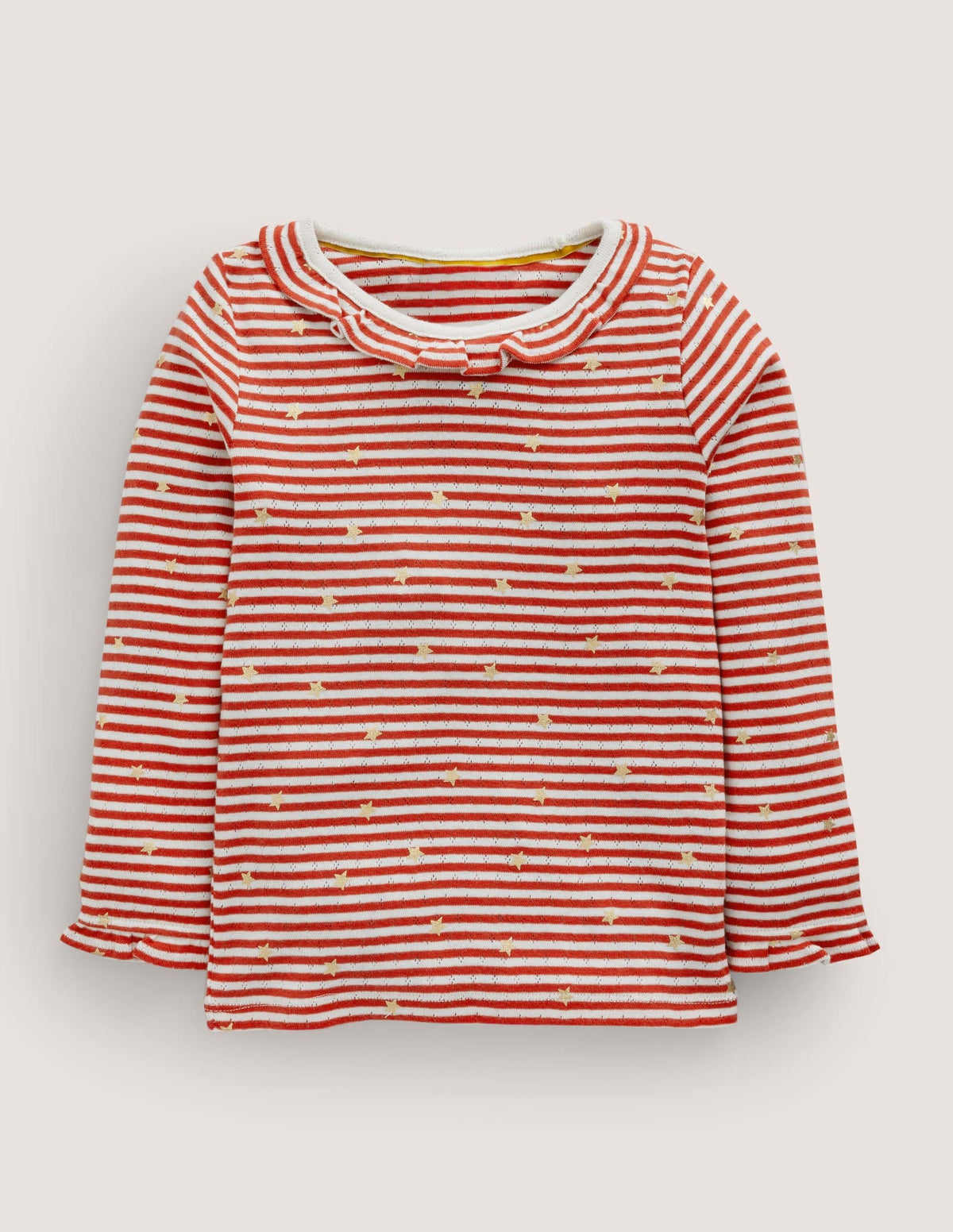 Sparkly Ruffle Pointelle Top-Rockabilly Red/Ivory - Image 1