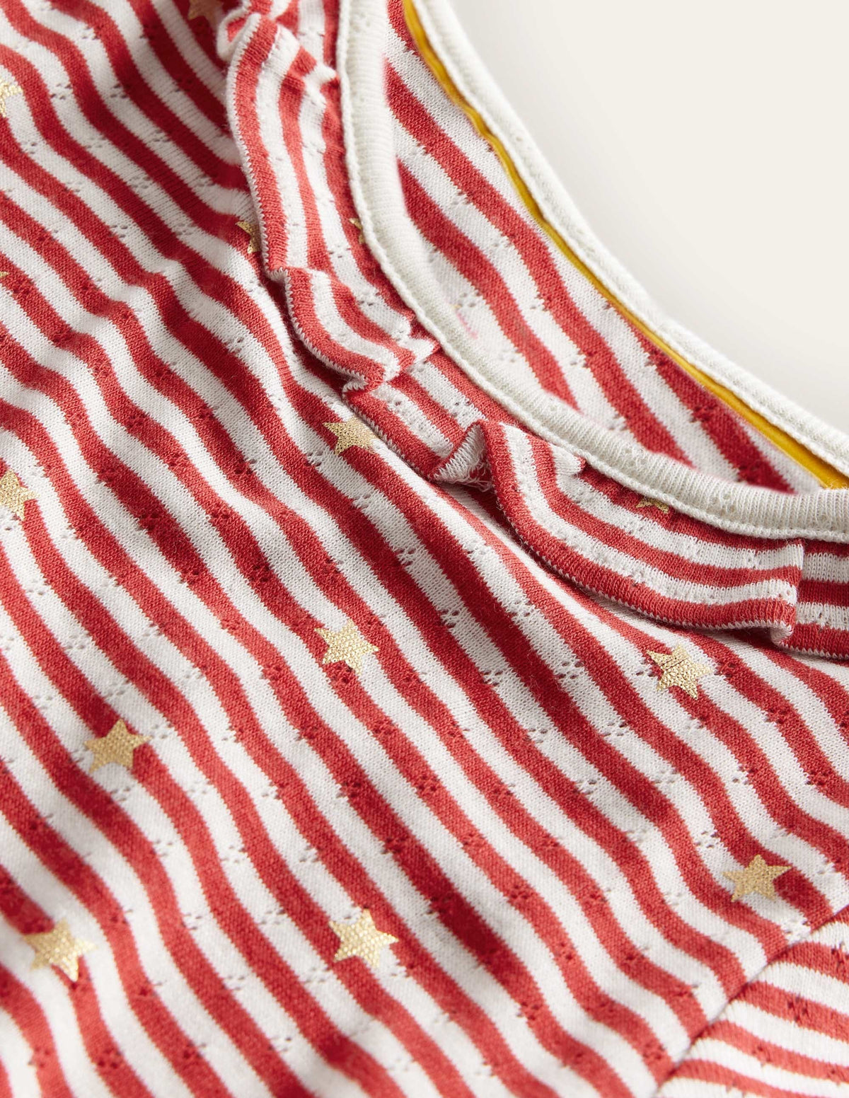 Sparkly Ruffle Pointelle Top-Rockabilly Red/Ivory - Image 3