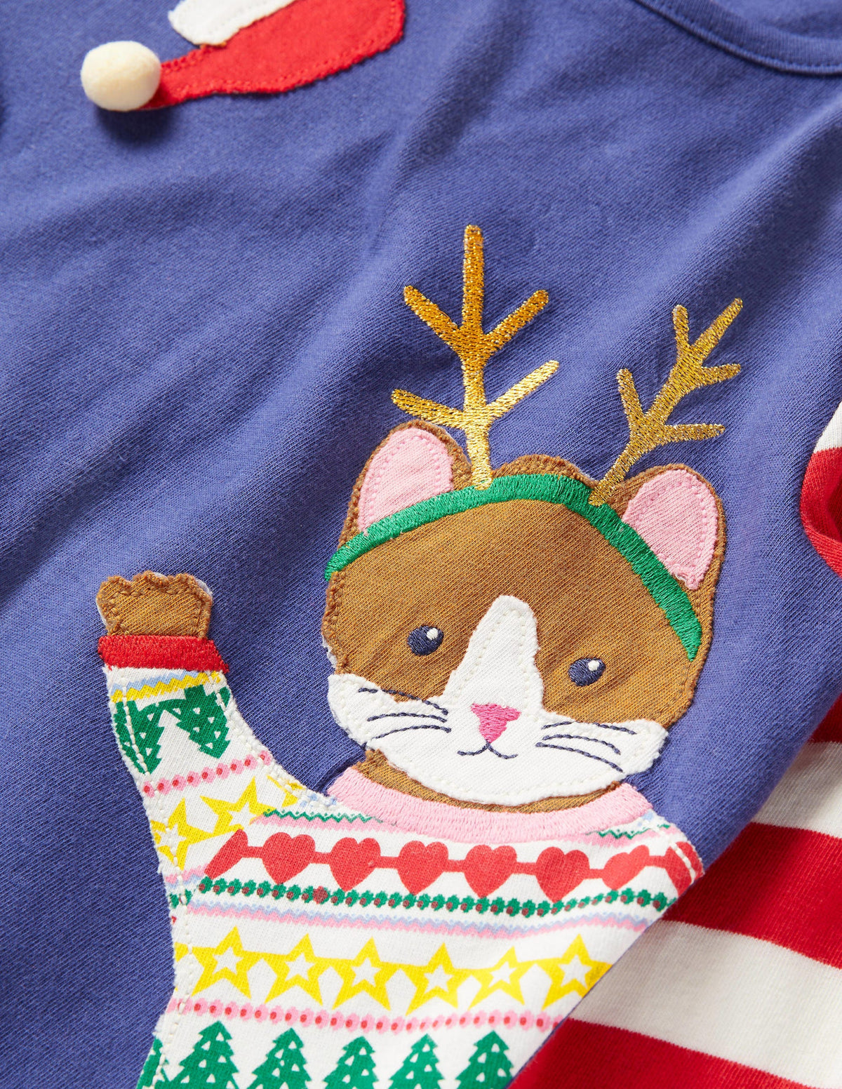Christmas Appliqué T-shirt-Starboard Blue Festive Cats-3