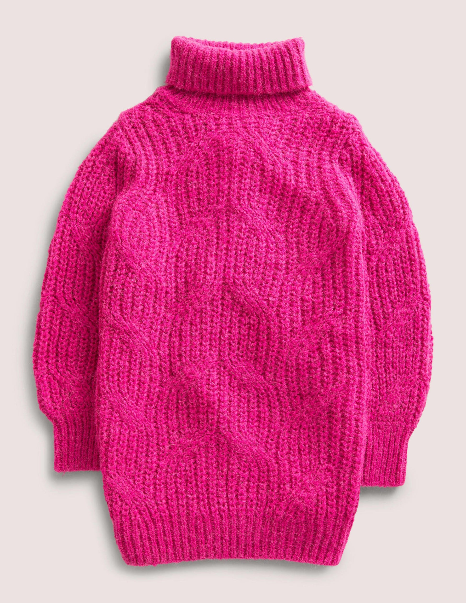 Chunky Cable Roll Neck Dress-Shocking Pink-1