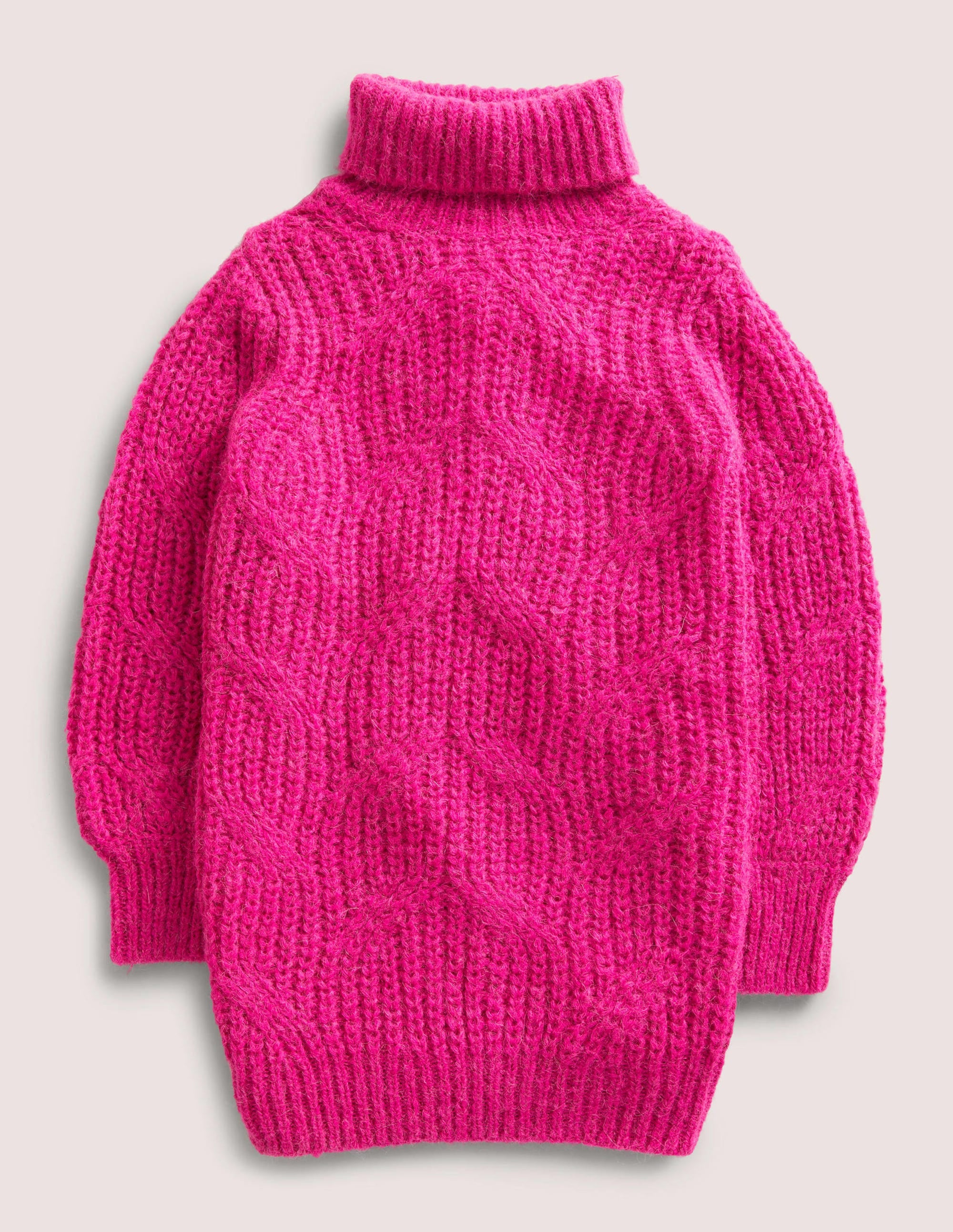 Chunky Cable Roll Neck Dress-Shocking Pink - Image 1