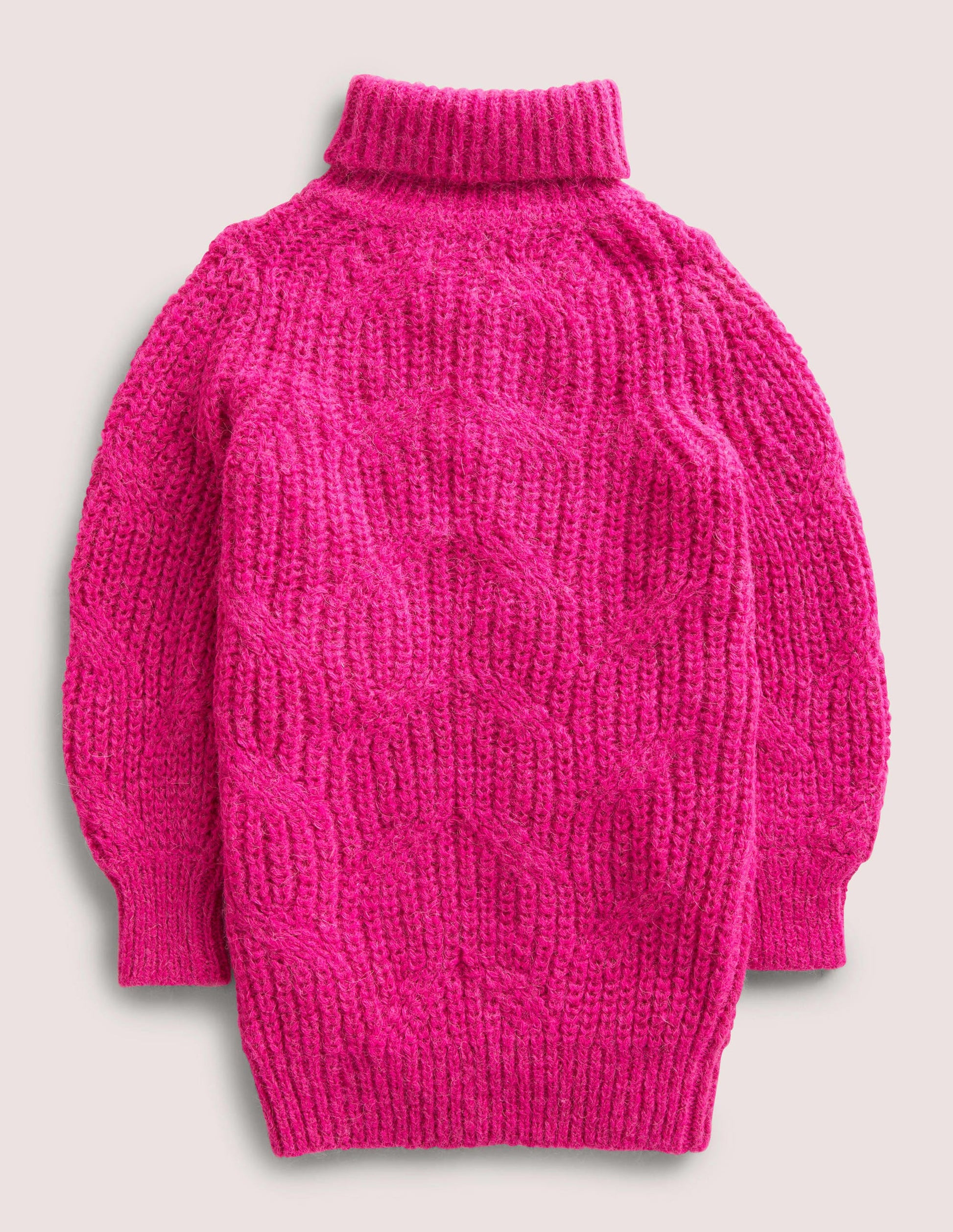 Chunky Cable Roll Neck Dress-Shocking Pink-2