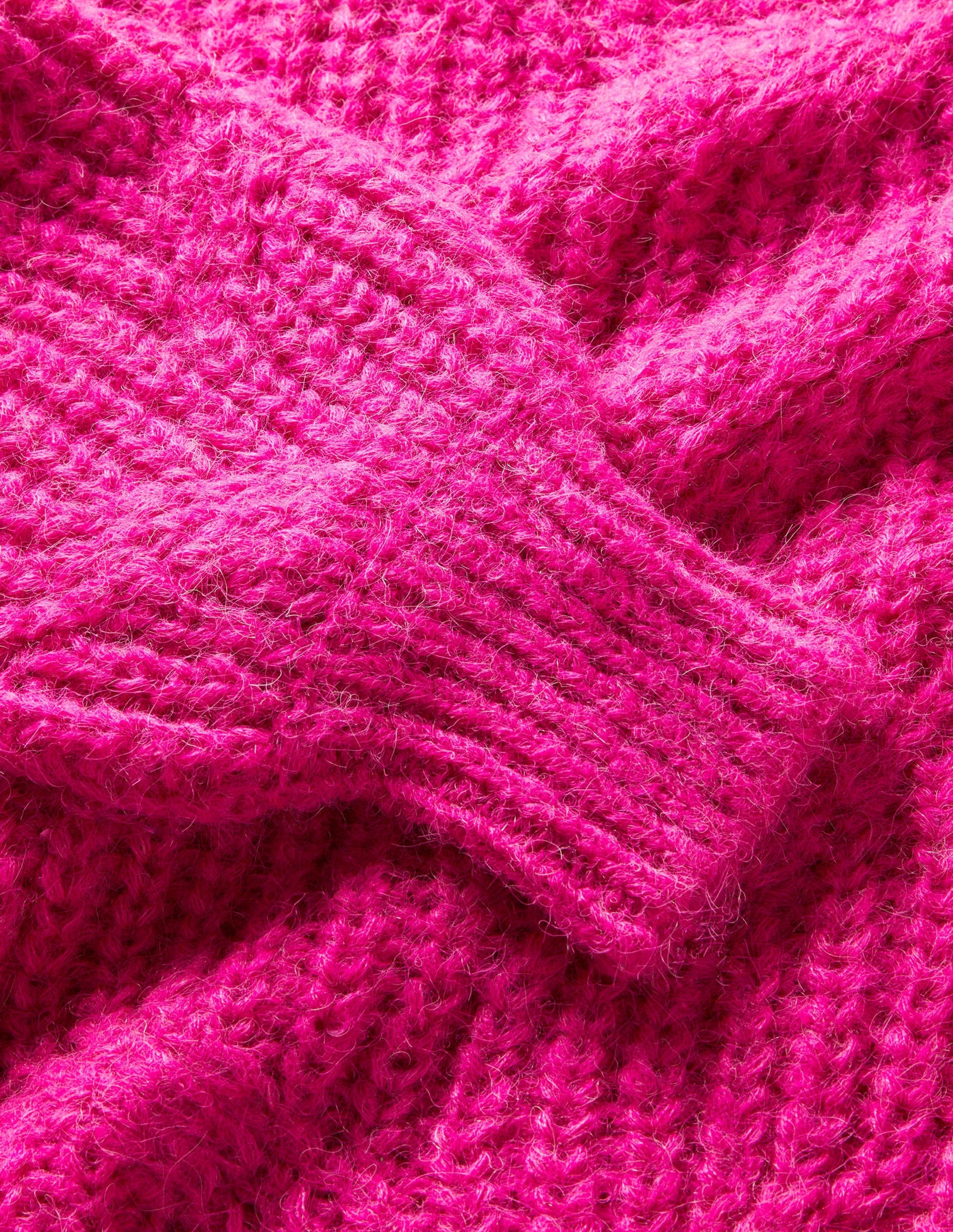 Chunky Cable Roll Neck Dress-Shocking Pink-3