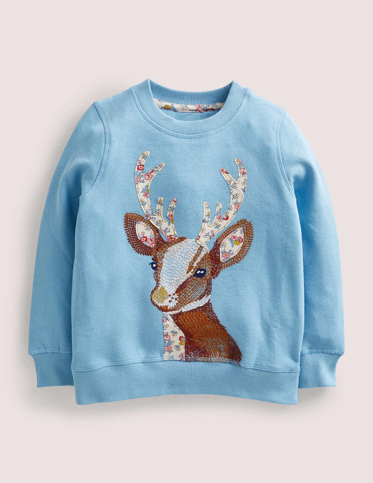 Blue Reindeer Embroidered Sweatshirt-Dusty Blue Reindeer-1