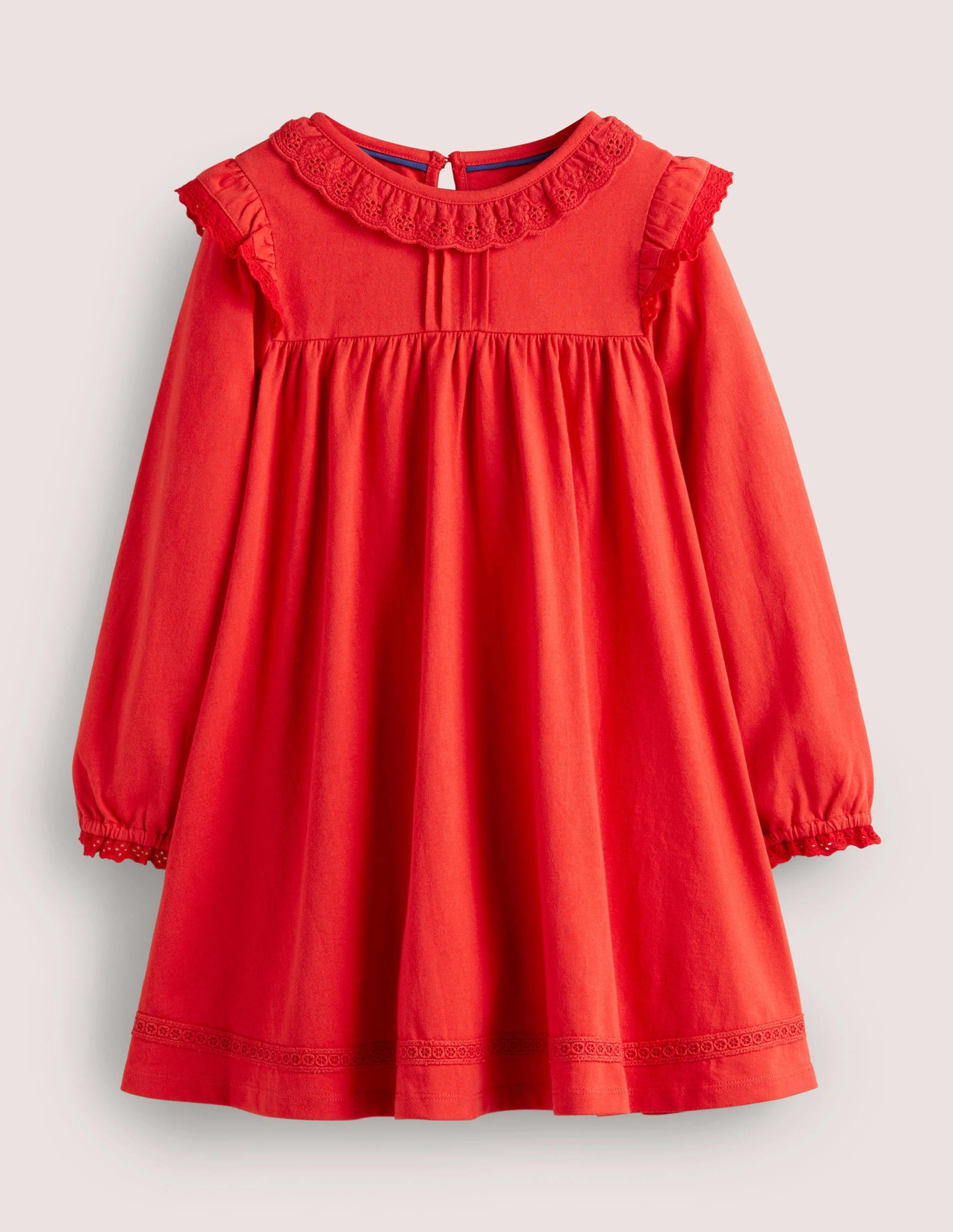Broderie Frill Dress-Rockabilly Red - Image 1