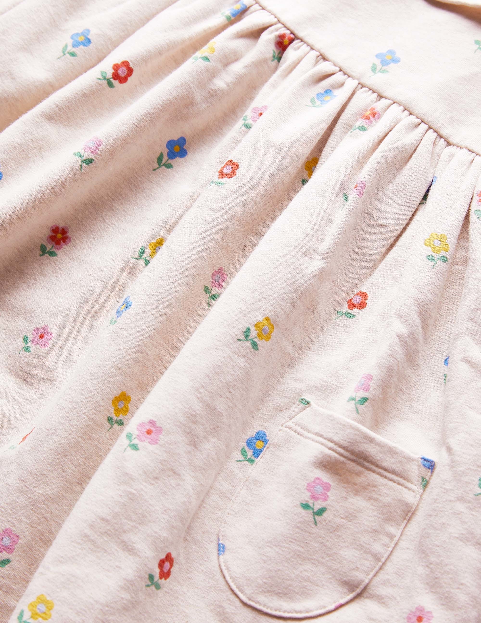 Jersey Yoke Dress-Oatmeal Marl Little Flowers - Image 3
