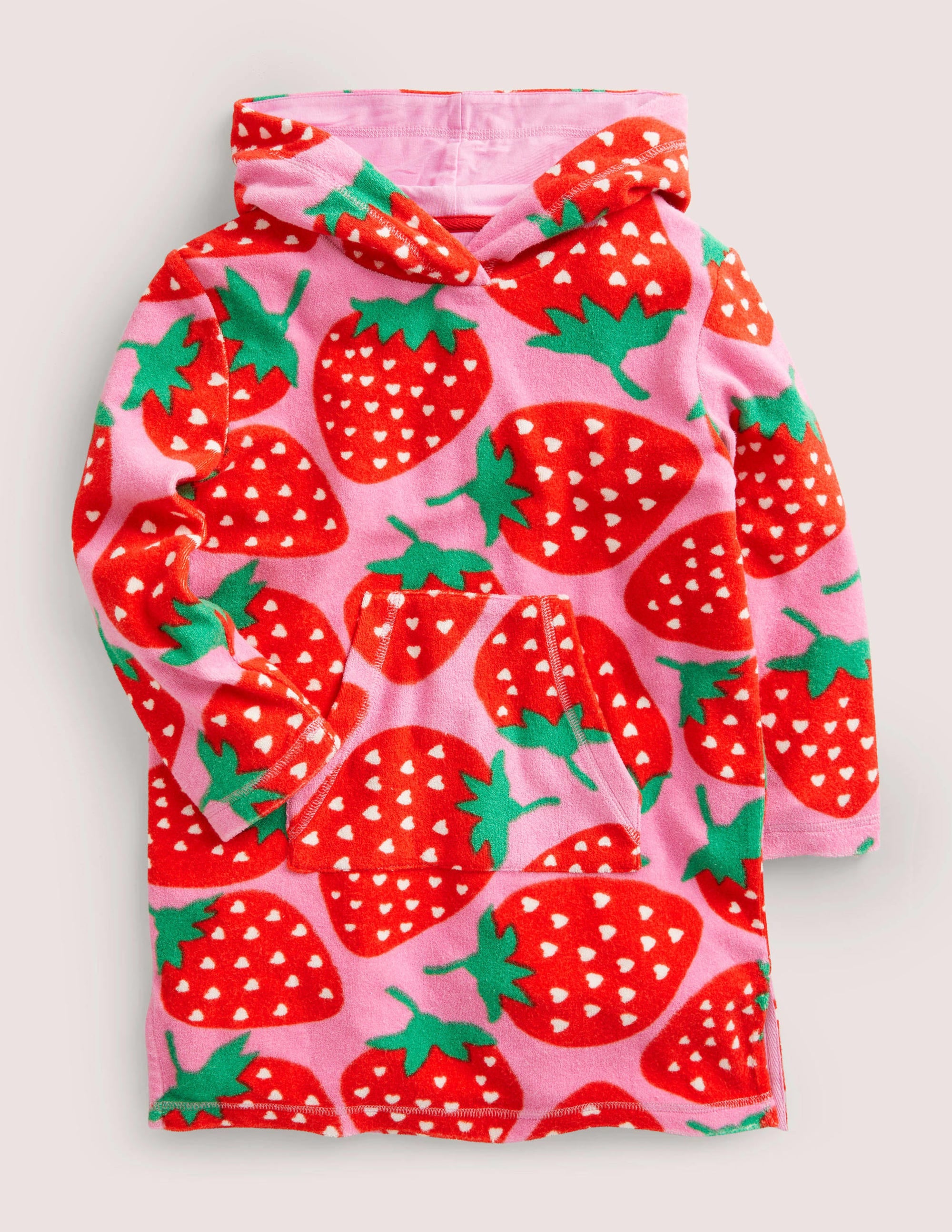 Pattern Towelling Beach Dress-Tickled Pink Strawberries - Image 1