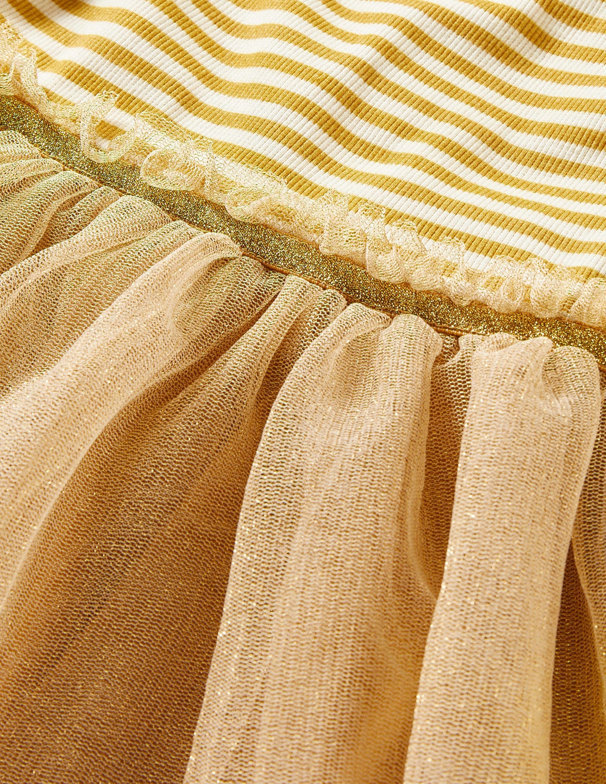 Jersey Tulle Mix Dress-Gold-3