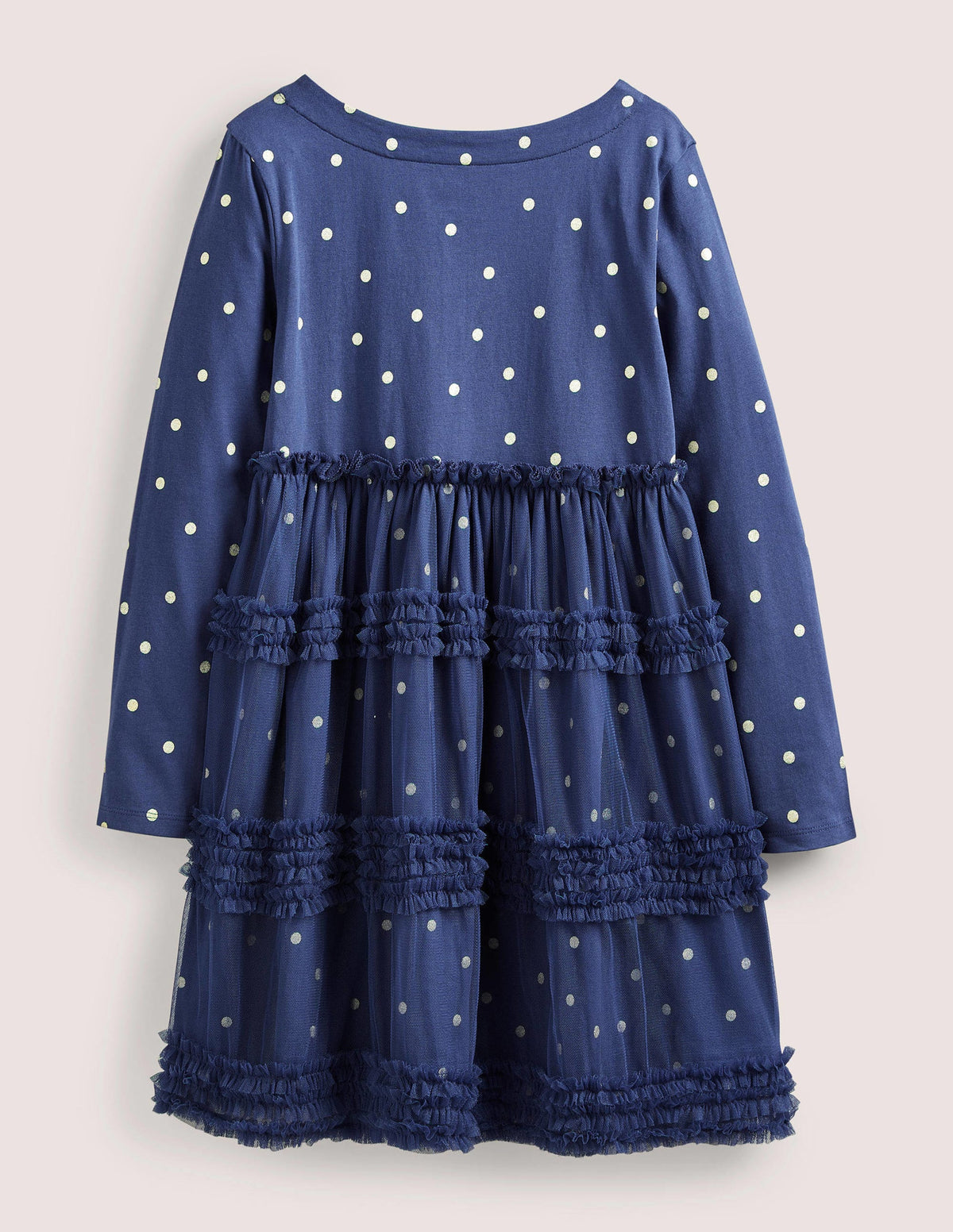 Long Sleeve Jersey Tulle Dress-Starboard Blue/Gold Spot - Image 2