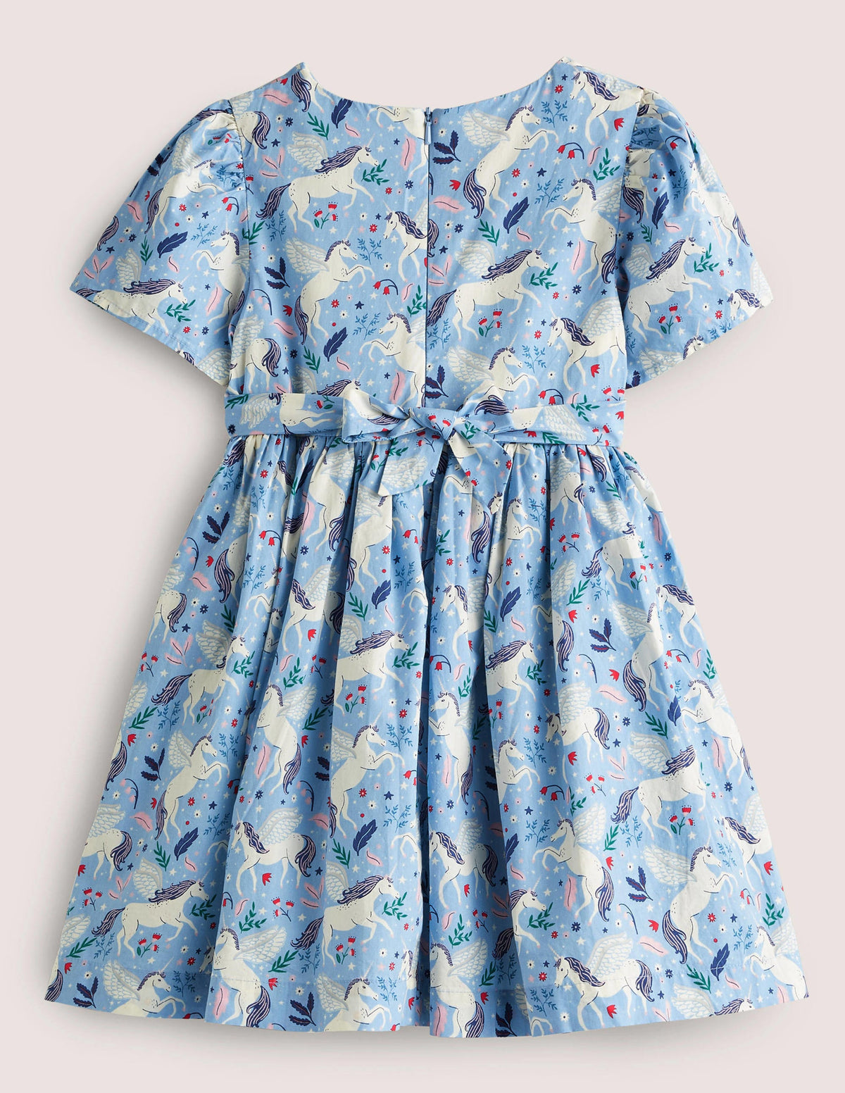Unicorn Bow Party Dress-Dusty Blue/Ivory Unicorns-2