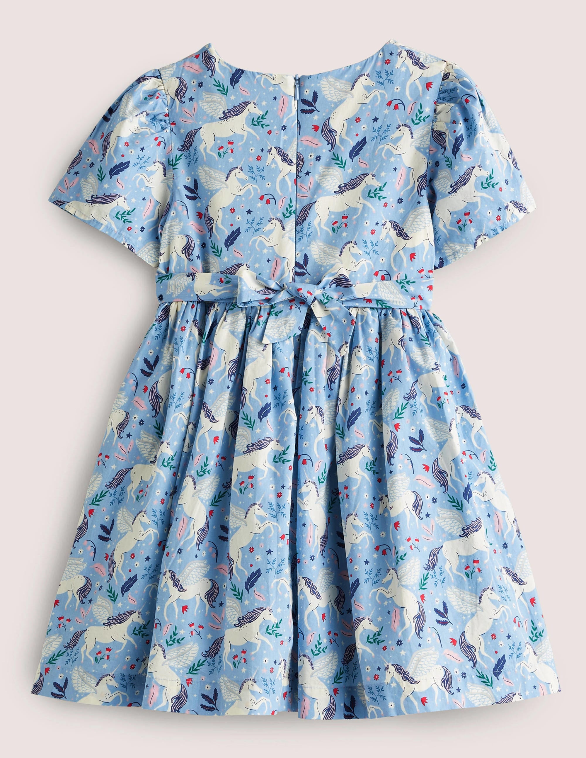 Unicorn Bow Party Dress-Dusty Blue/Ivory Unicorns - Image 2