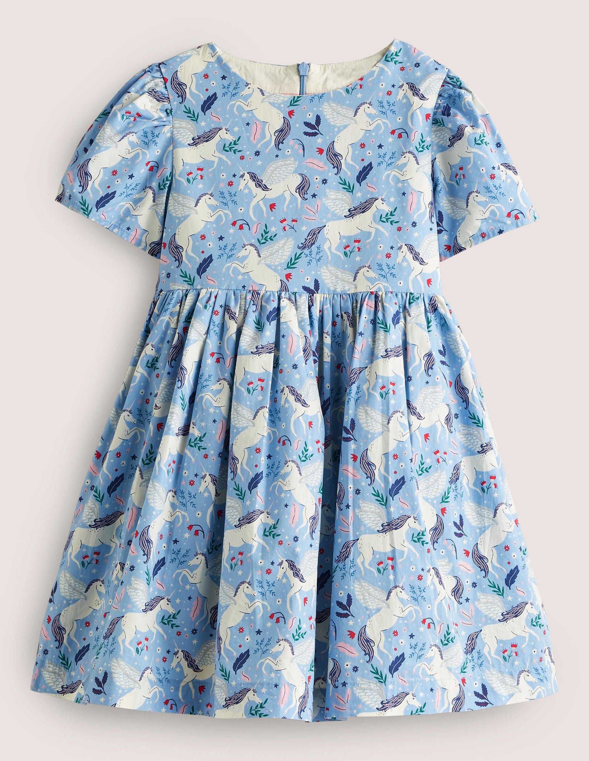 Unicorn Bow Party Dress-Dusty Blue/Ivory Unicorns-1