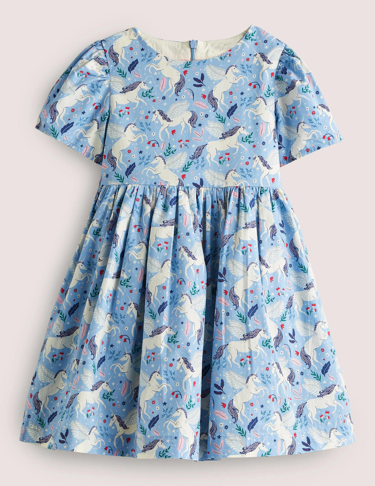 Unicorn Bow Party Dress-Dusty Blue/Ivory Unicorns - Image 1