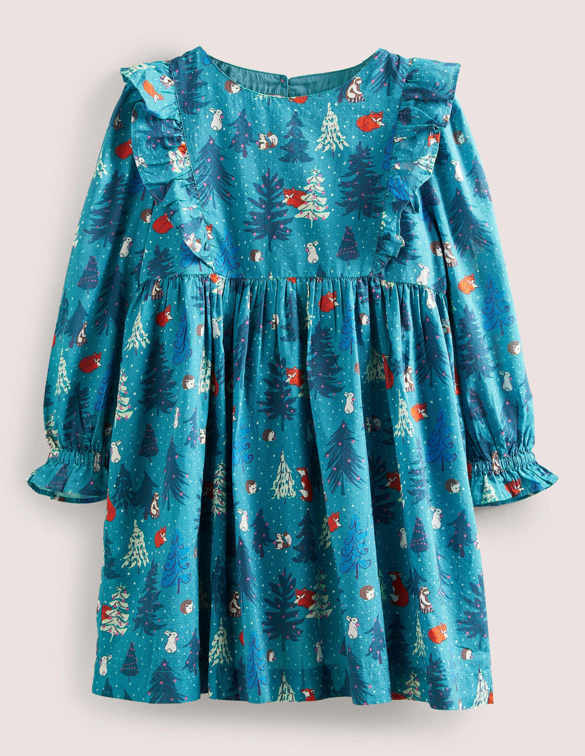 Frill Tiered Woven Dress-Winter Woodland-1