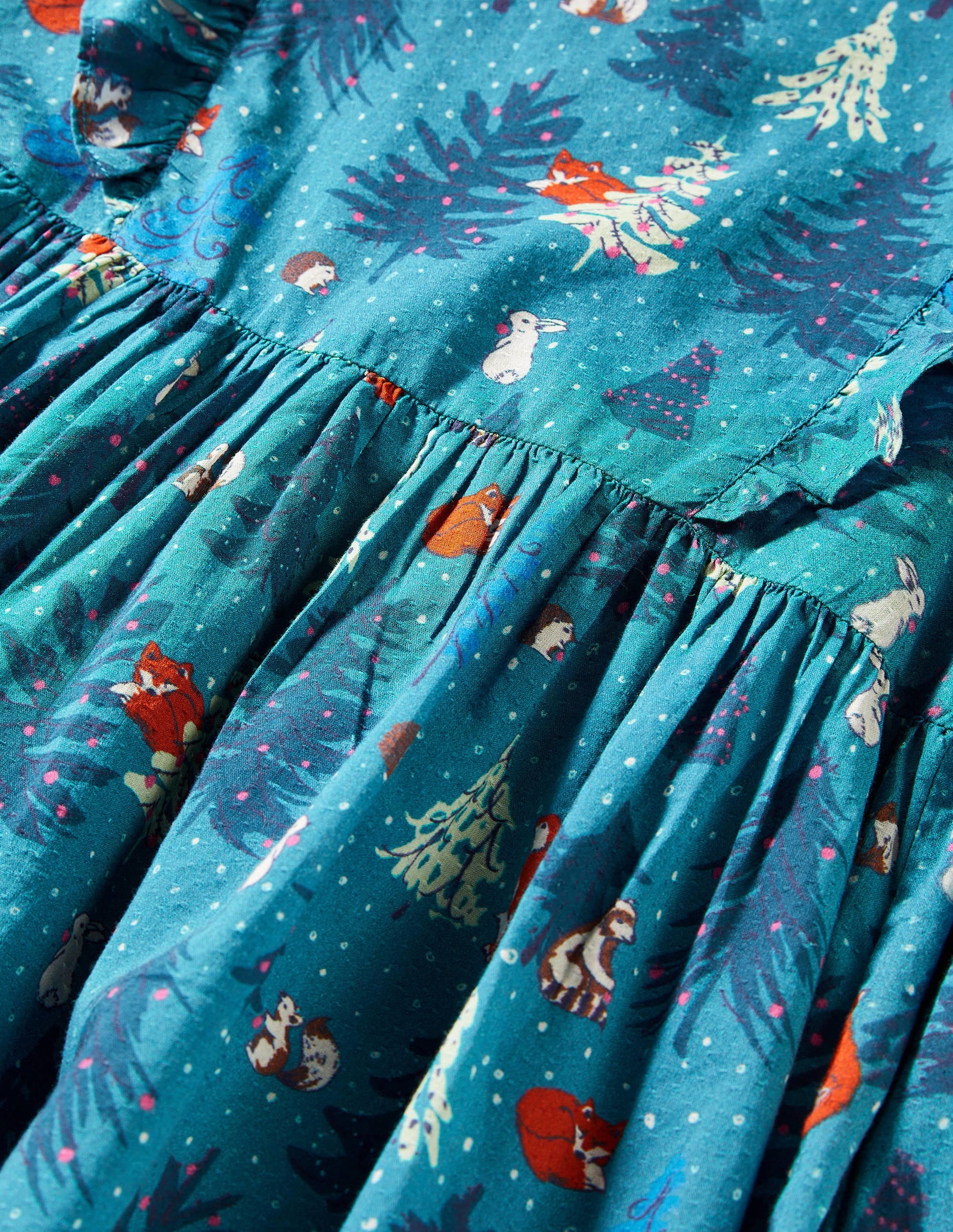 Frill Tiered Woven Dress-Winter Woodland - Image 3
