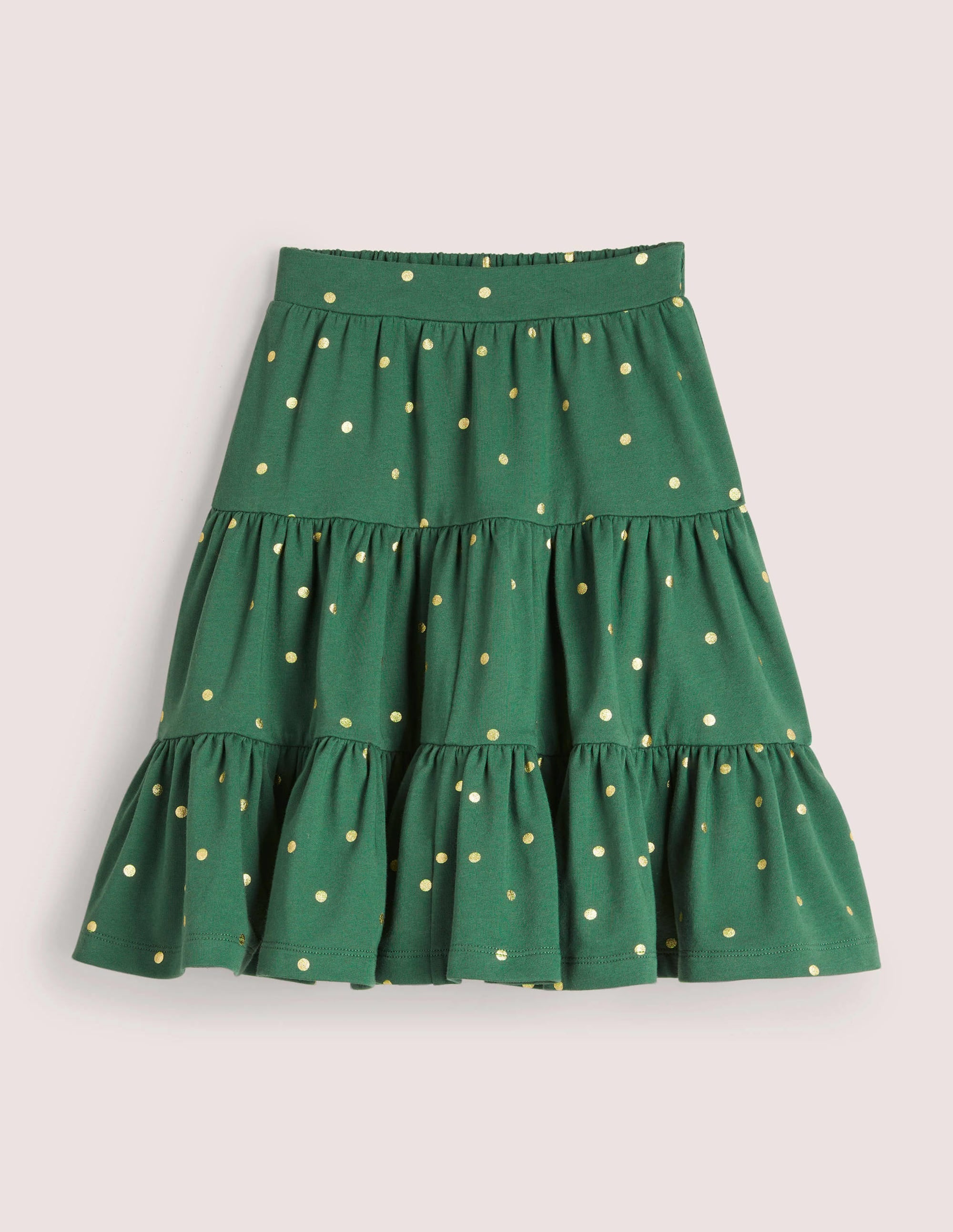 Three Tiered Midi Skirt-Trekking Green/Gold Spot - Image 1