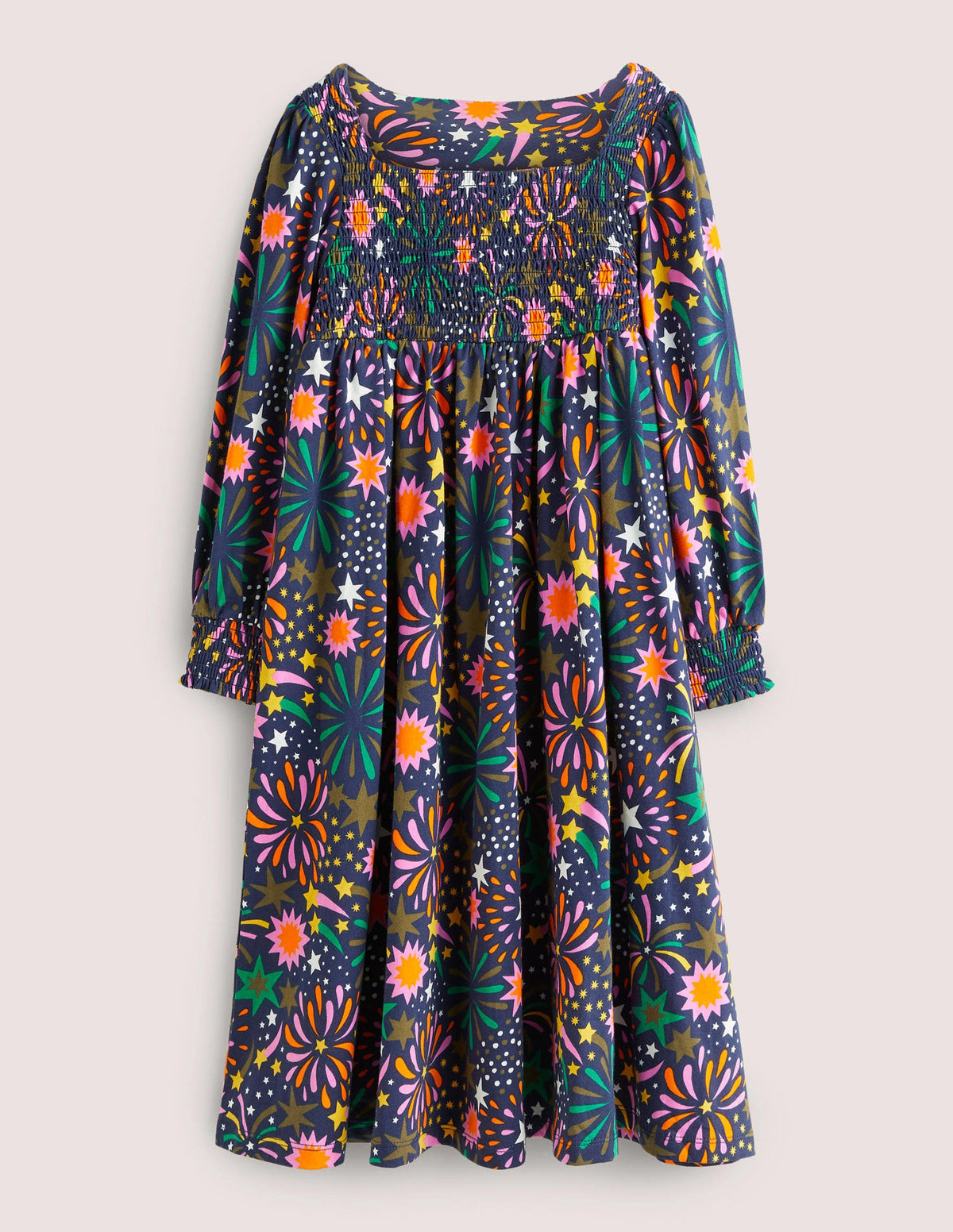 Smocked Bodice Trapeze Dress-Multi Firework - Image 1