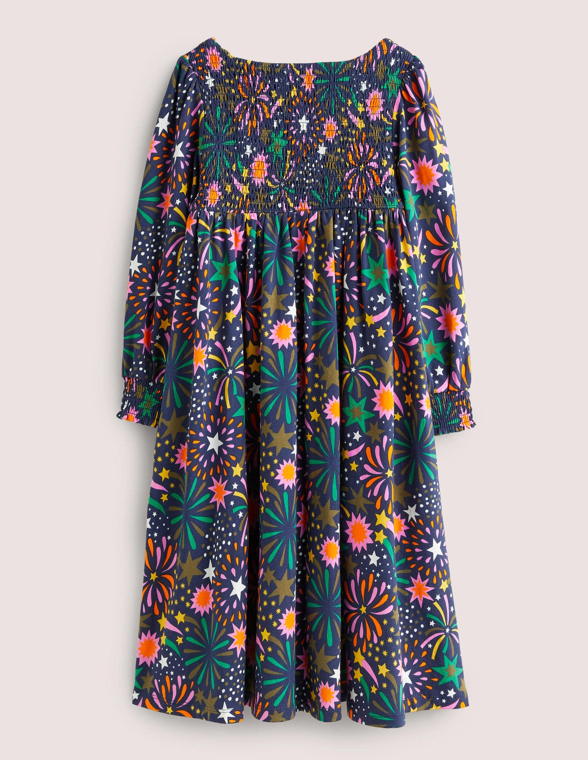 Smocked Bodice Trapeze Dress-Multi Firework-2