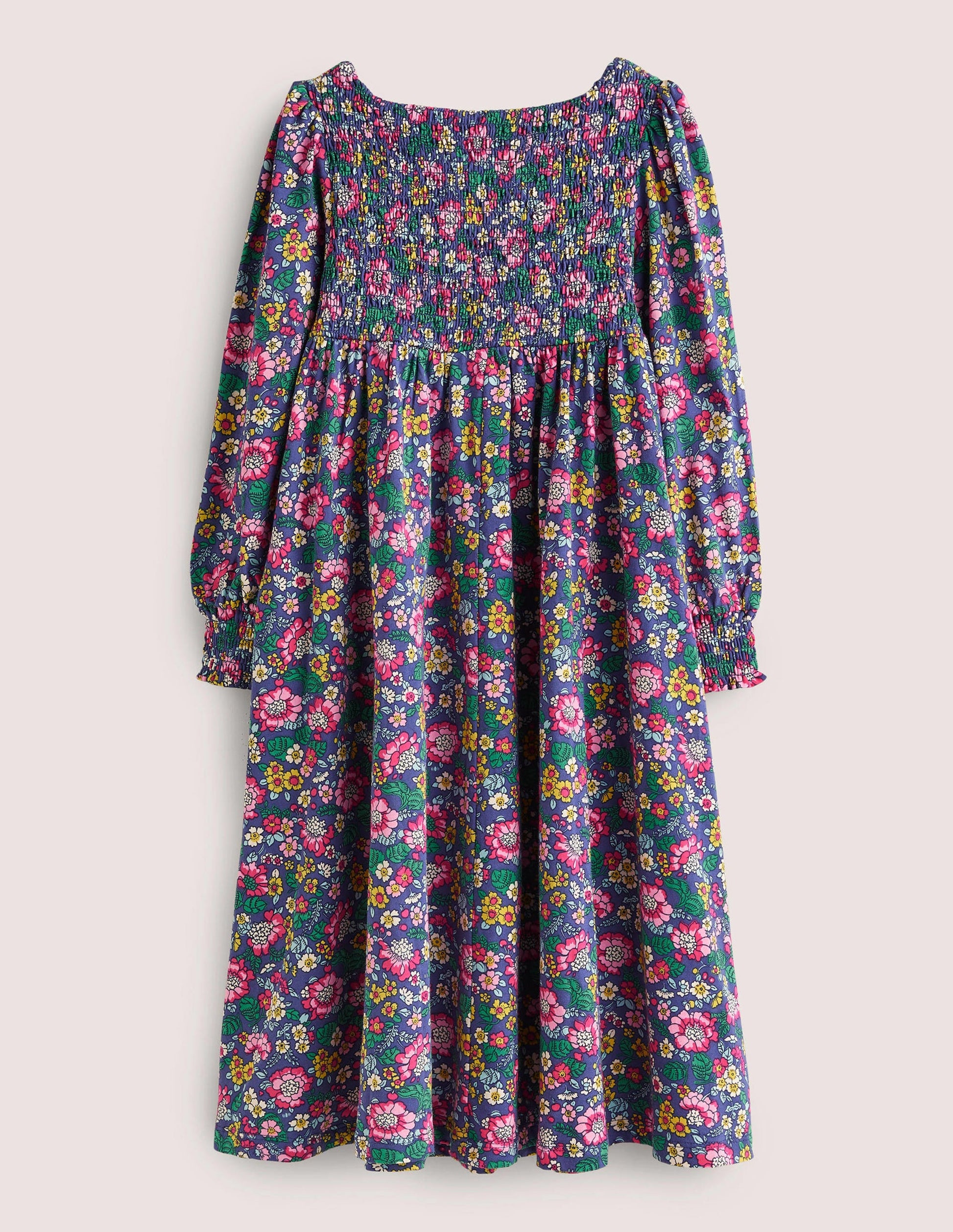 Smocked Bodice Trapeze Dress-Starboard Blue Vintage Floral-2