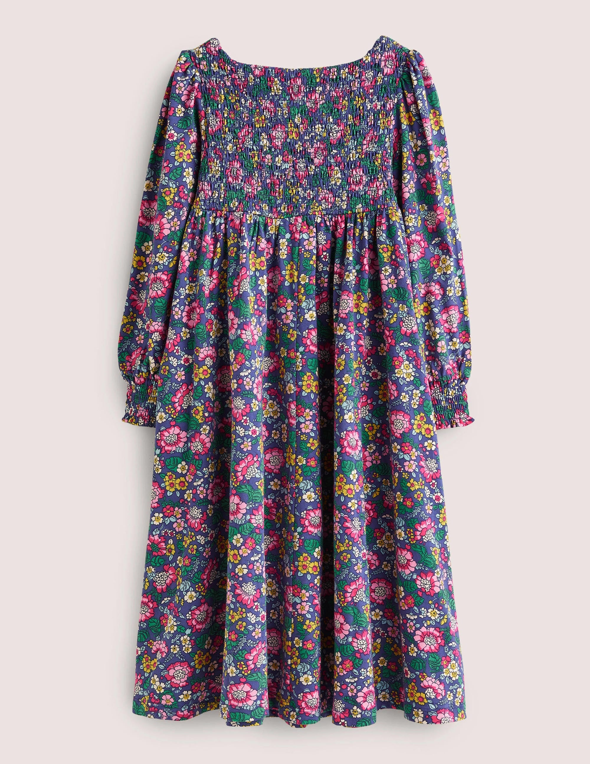 Smocked Bodice Trapeze Dress-Starboard Blue Vintage Floral - Image 2