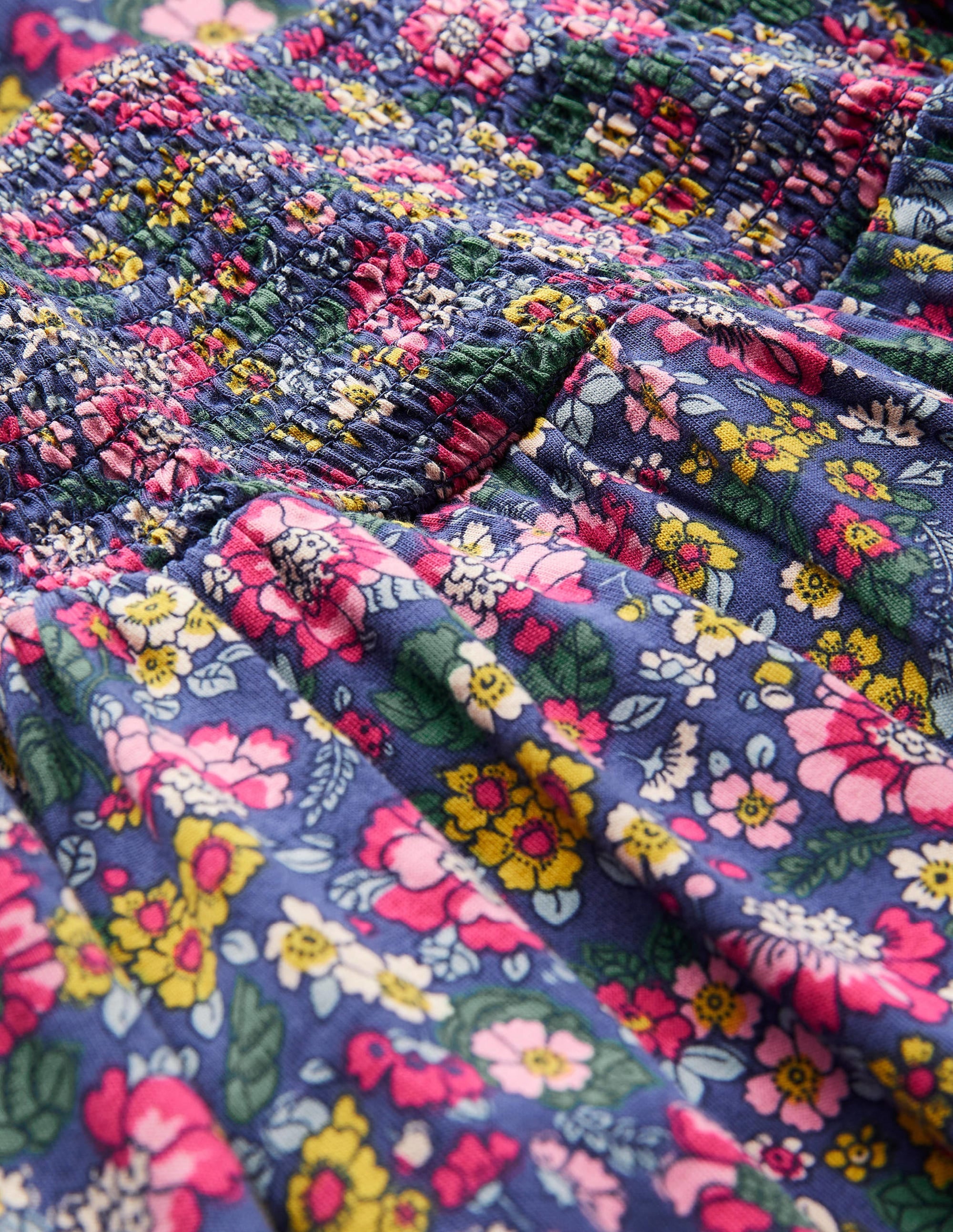 Smocked Bodice Trapeze Dress-Starboard Blue Vintage Floral - Image 3