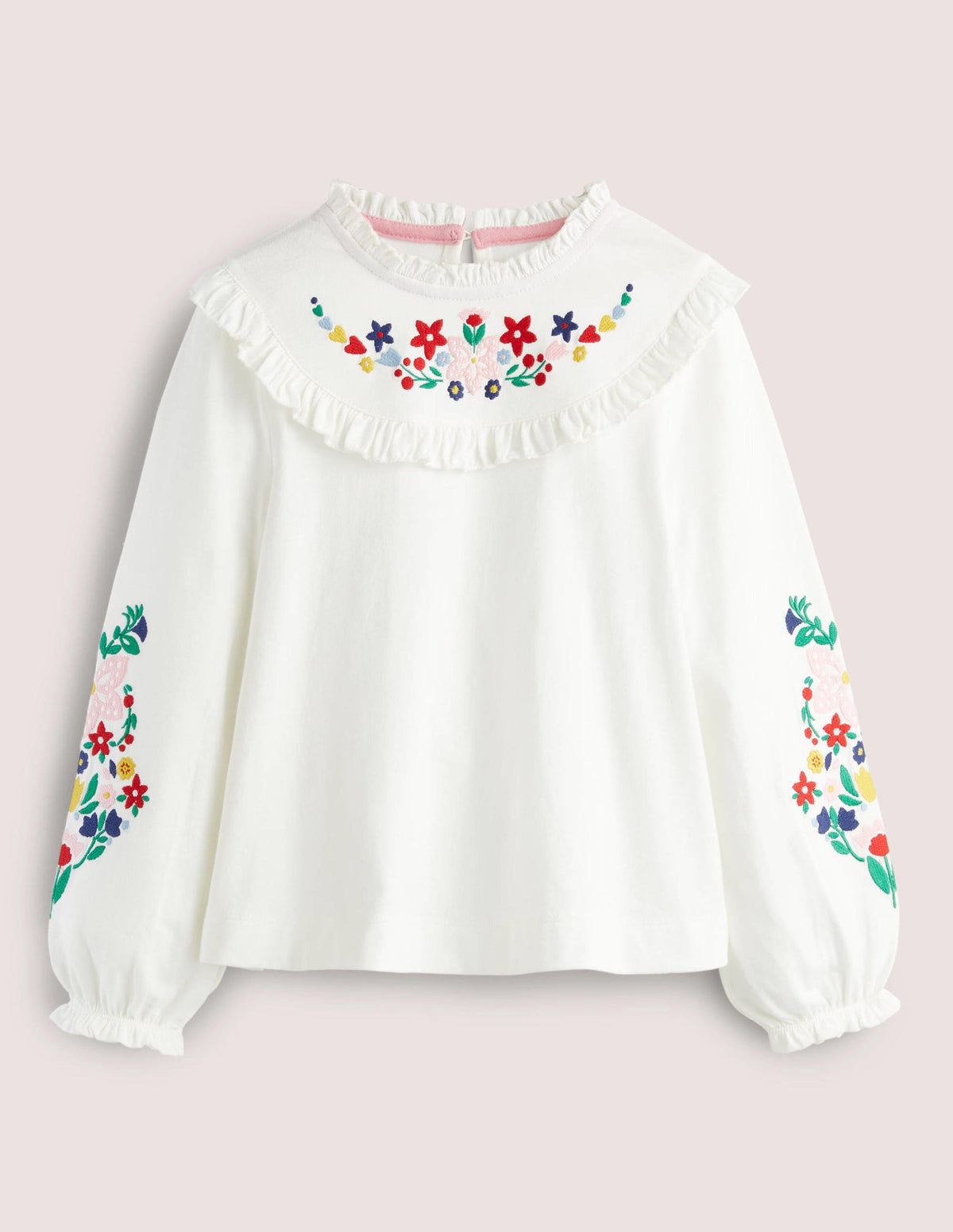 Embroidered Frilly Top-Ivory - Image 1