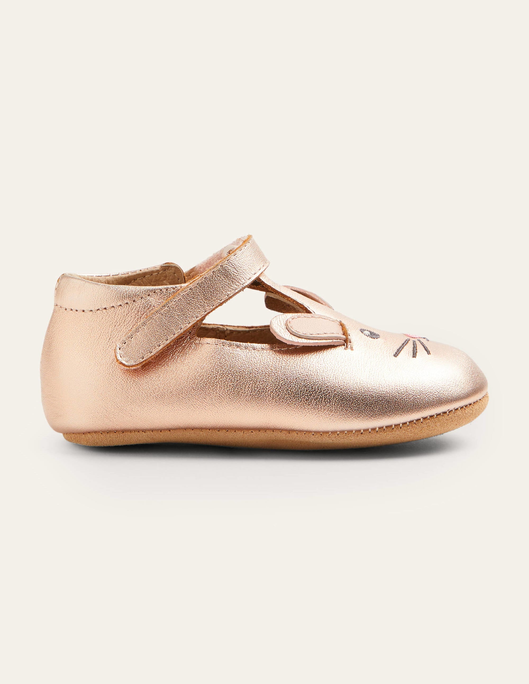 Leather Pram shoes-Rose Gold Bunny - Image 1