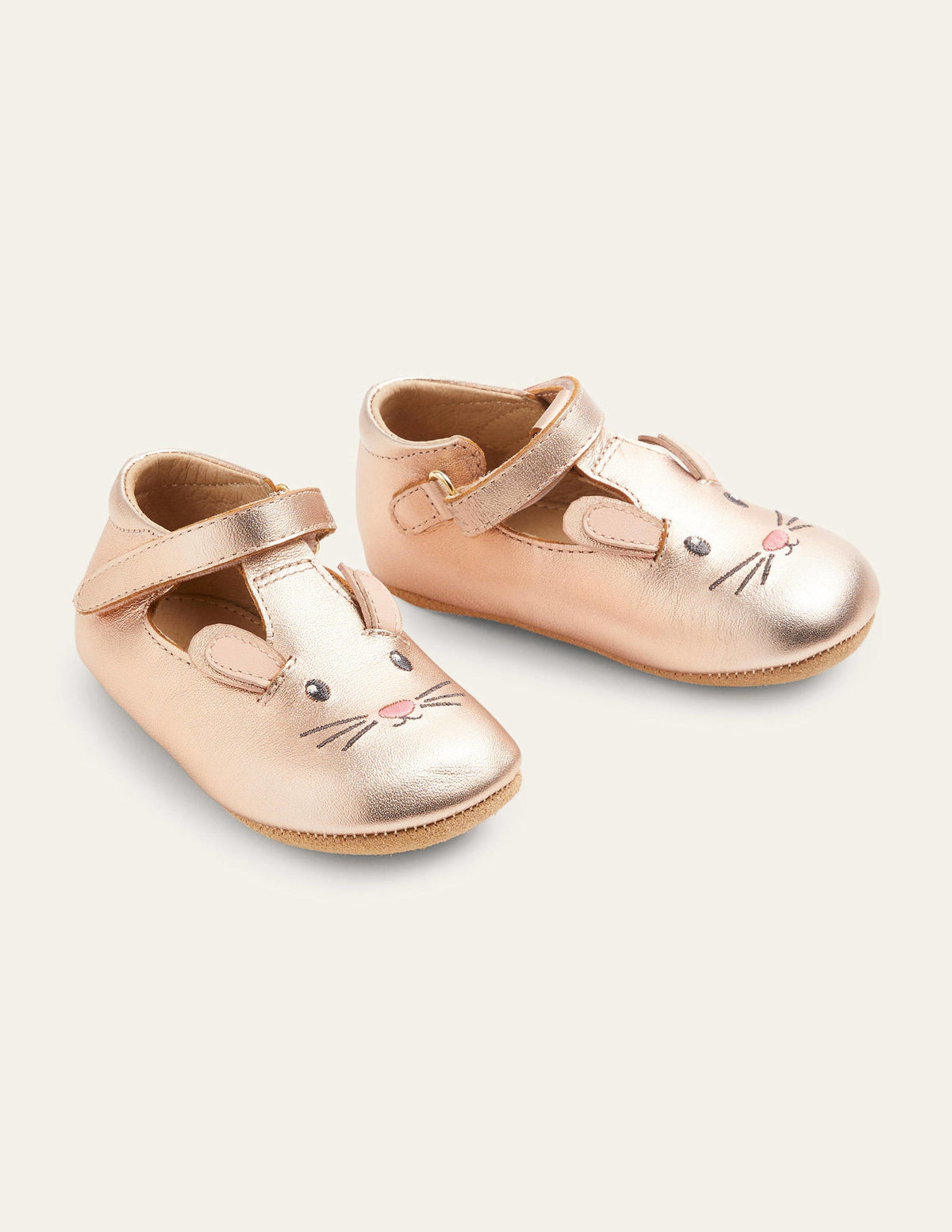 Leather Pram shoes-Rose Gold Bunny - Image 2