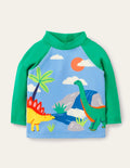 Appliqué Rash Guard-Surfboard Blue Dino Scene