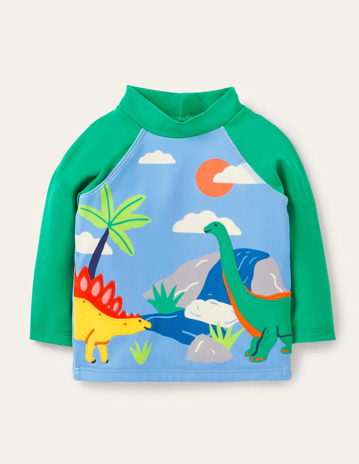 Appliqué Rash Guard-Surfboard Blue Dino Scene - Image 1