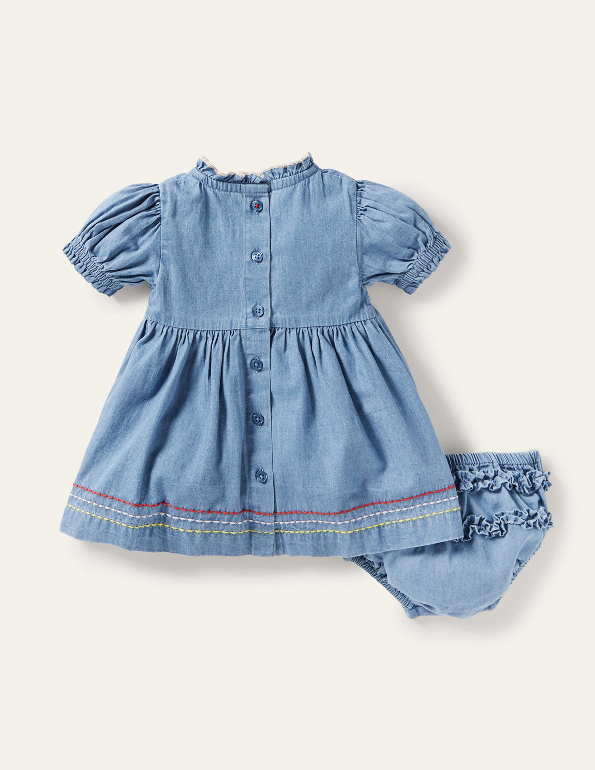 Rainbow Smocked Chambray Dress-Mid Chambray - Image 2