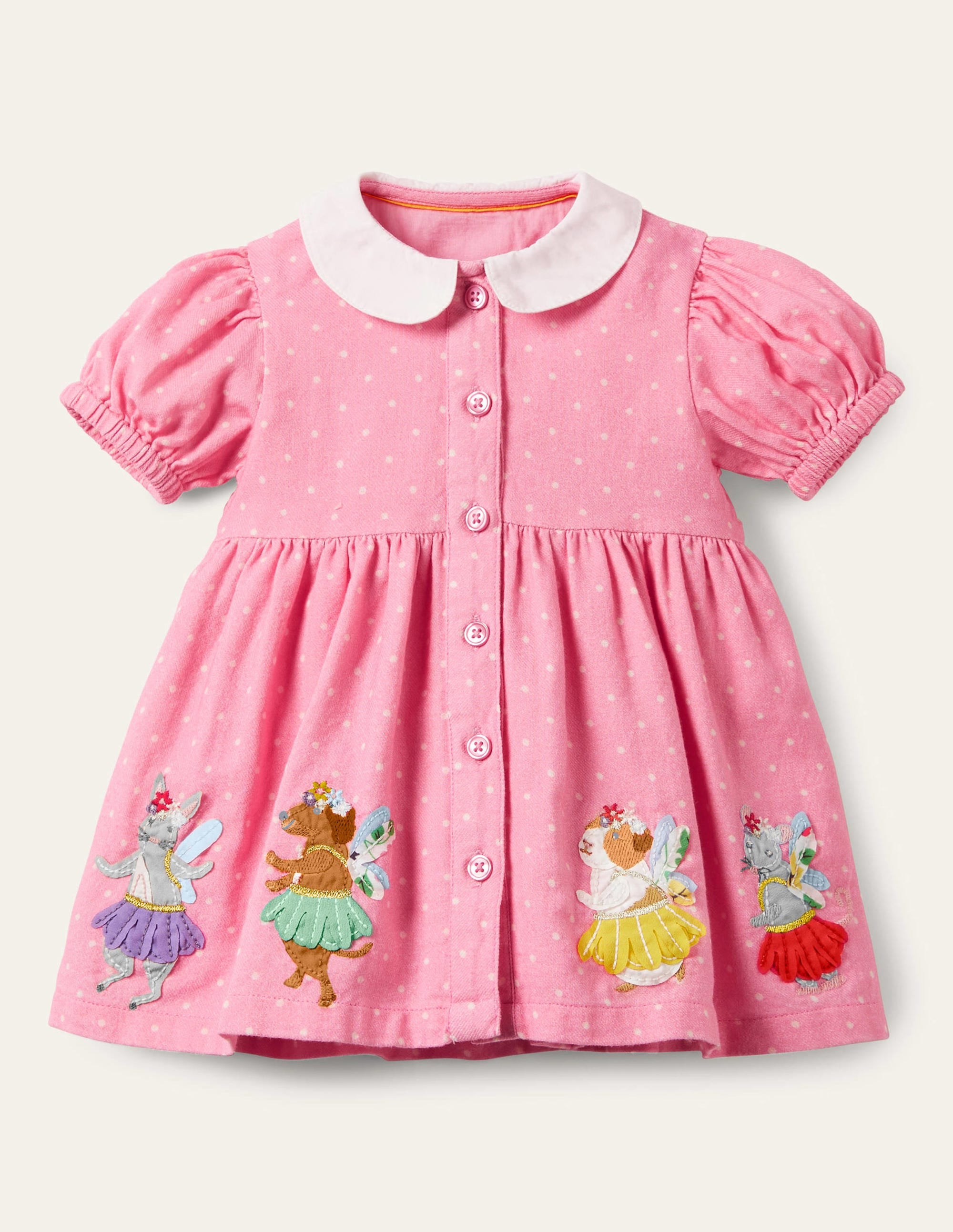 Woven Appliqué Dress-Formica Pink Pin Spot Animals - Image 1