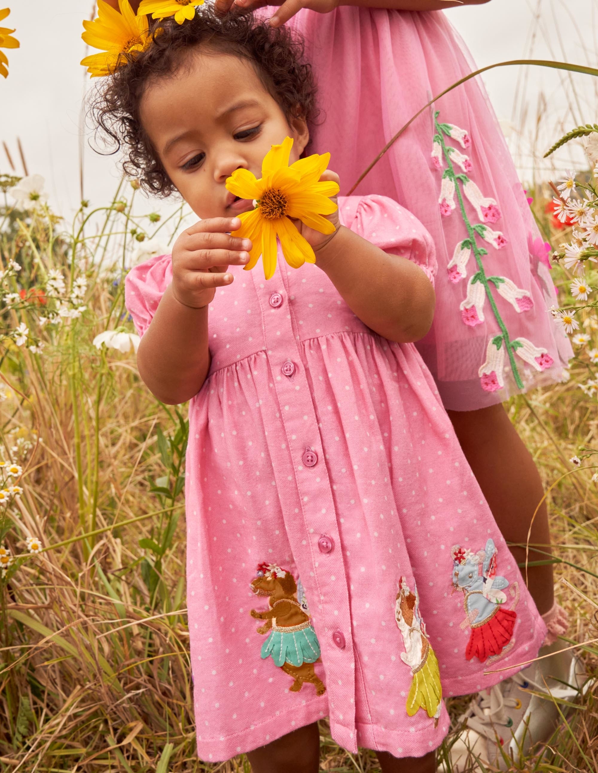 Woven Appliqué Dress-Formica Pink Pin Spot Animals - Image 5