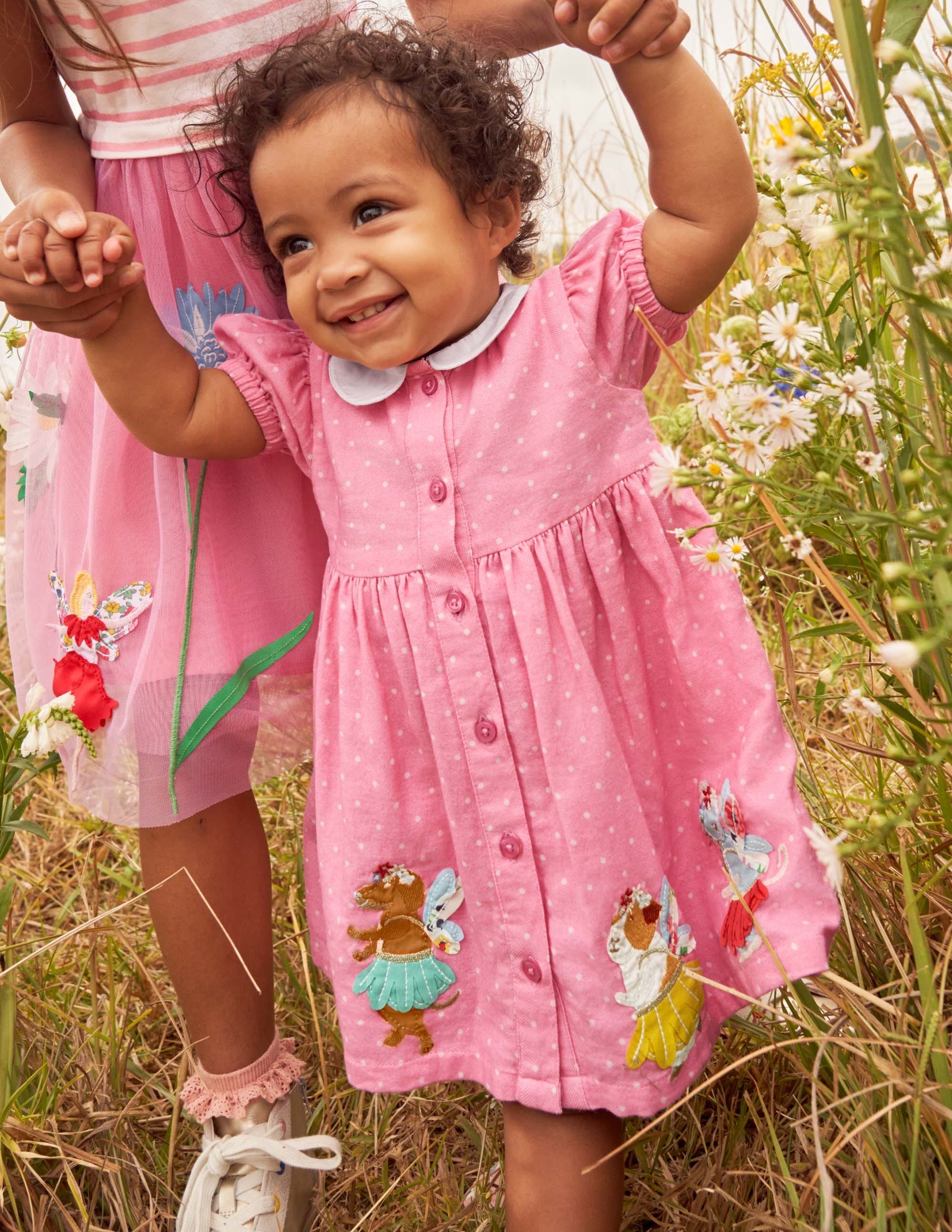 Woven Appliqué Dress-Formica Pink Pin Spot Animals - Image 6