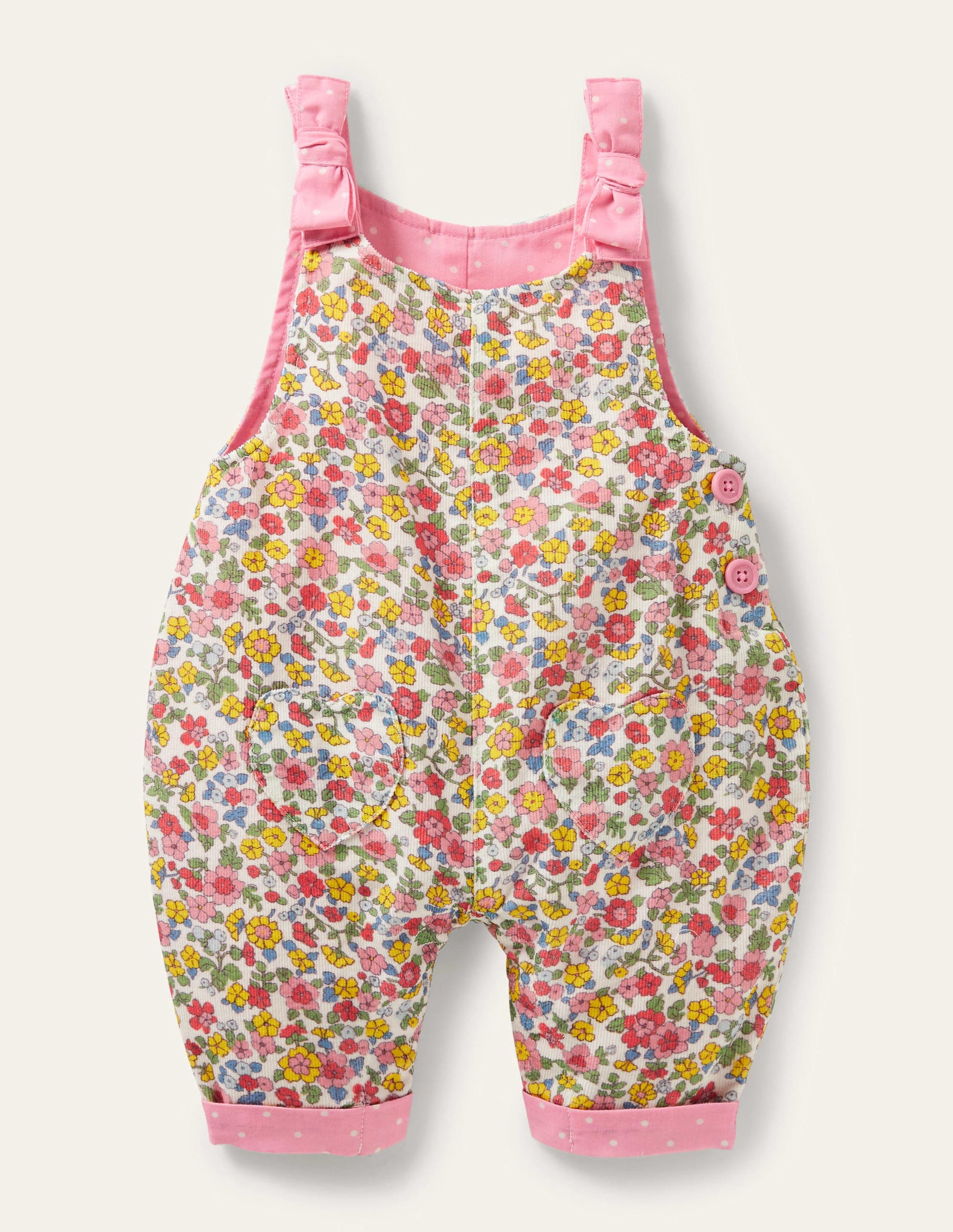 Pink Ditsy Floral Dungarees-Ivory Meadow Floral-1